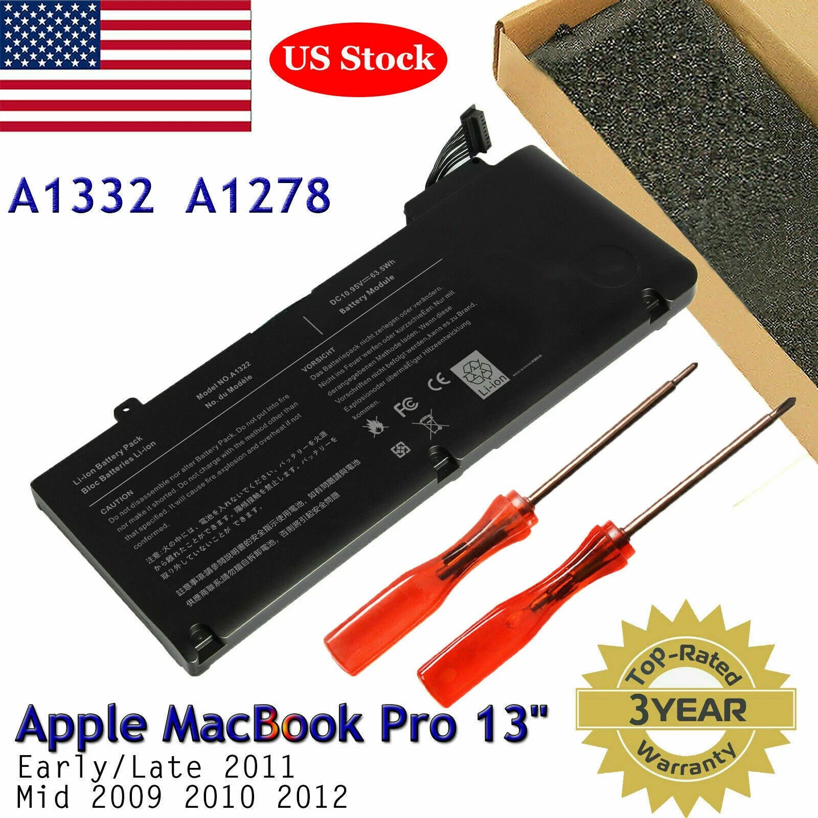 A1322 A1278 Battery for MacBook Pro 13 inch Mid 2012 2010 2009 Early Late 2011