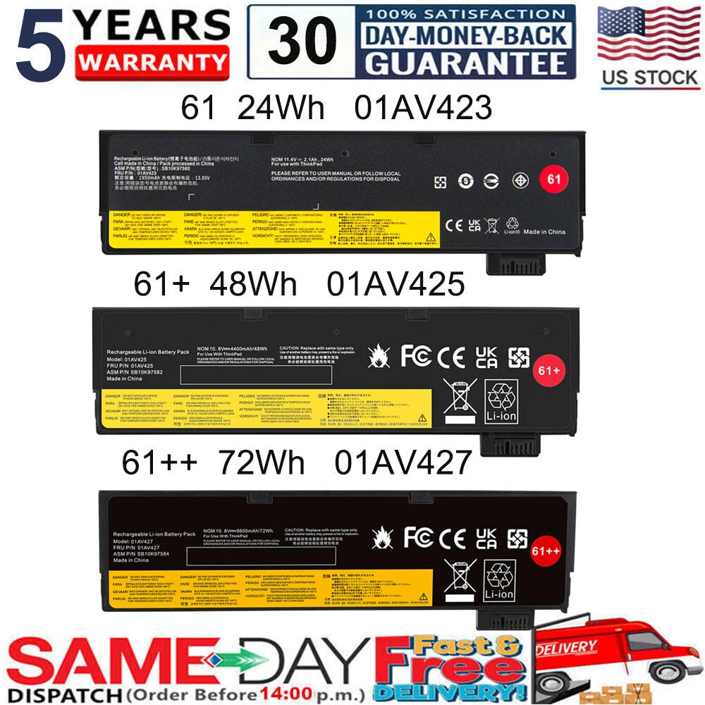 72Wh Laptop Battery for Lenovo ThinkPad T470 T480 T570 P51S 01AV423 01AV427 61++