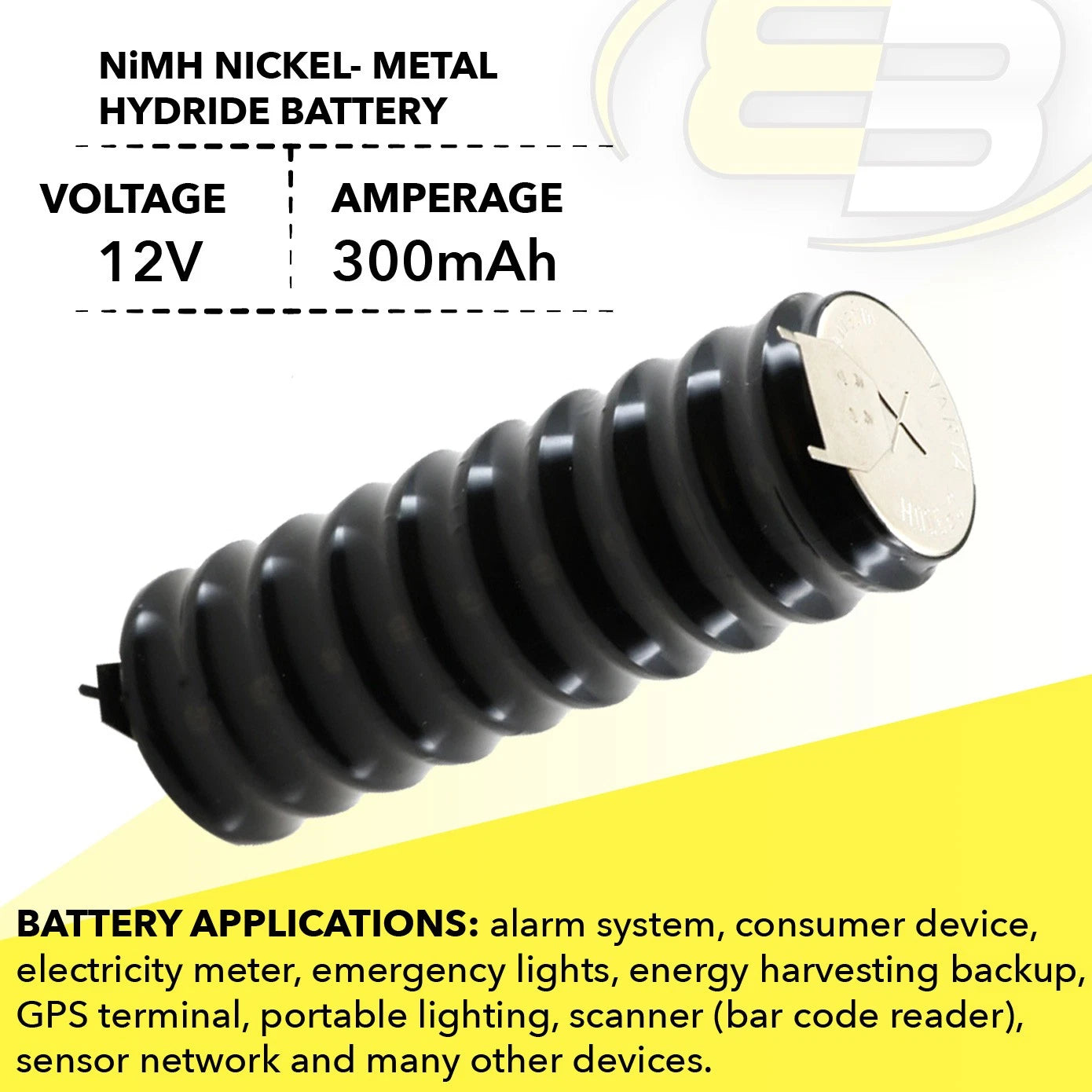 10/CP300H-3PIN 12V 300mAh NiMH Battery w/PINS For Battery Timer, Senor, Meters