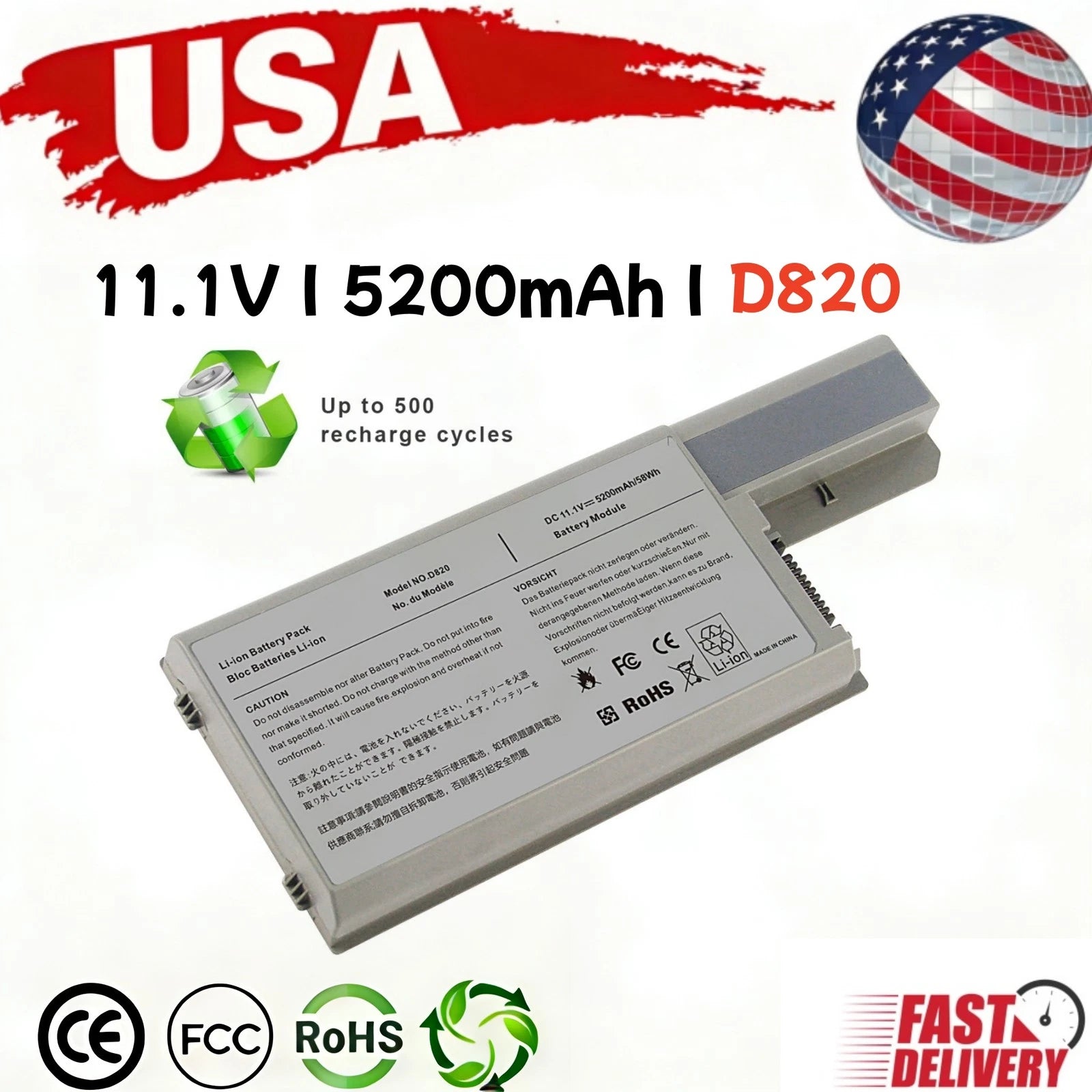 D820 D830 Battery for Dell Latitude D531 M4300 M65 YD626 XD736 312-0393 310-9123