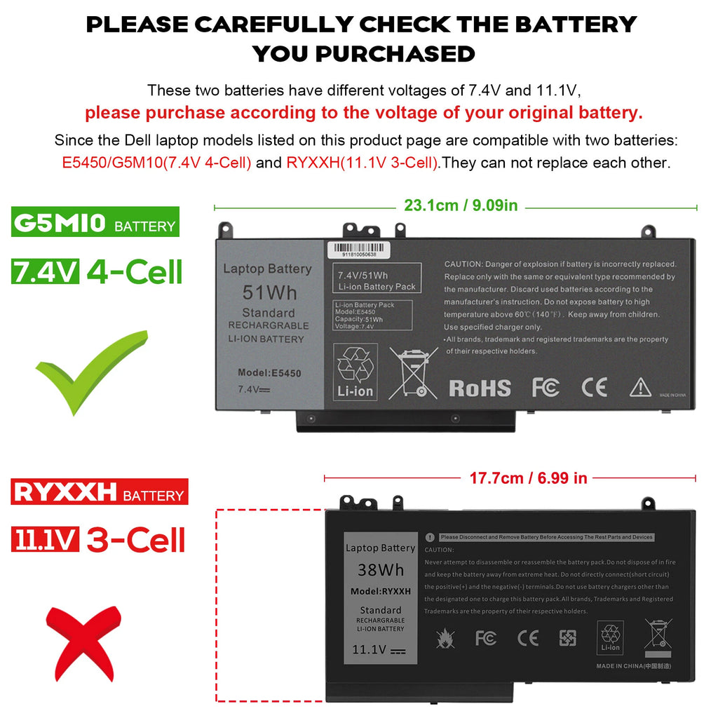 G5M10 Battery For Dell Latitude E5250 E5450 E5550 WYJC2 0WYJC2 8V5GX R9XM9 1KY05