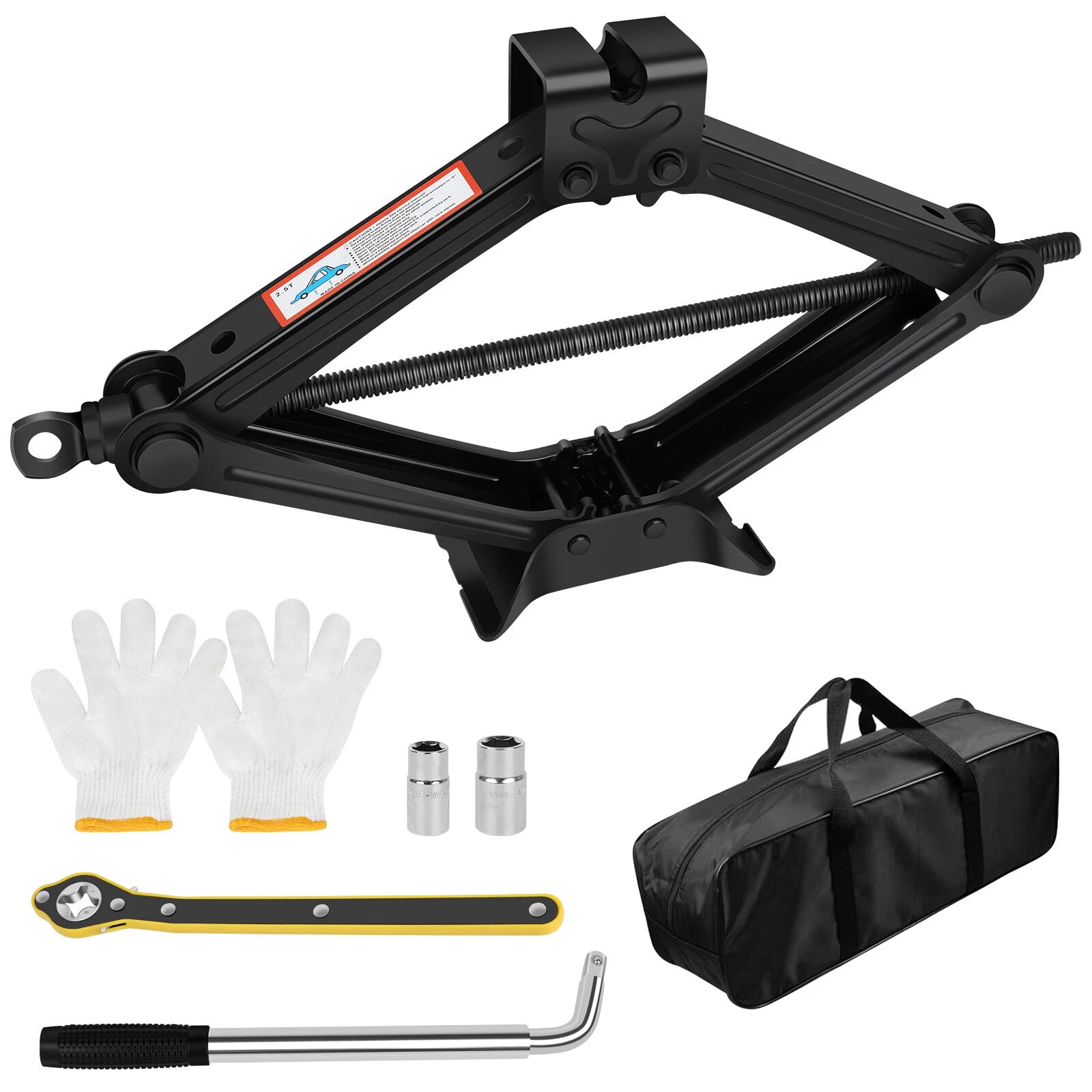 2.5Ton Scissor Jack Handle Crank or Wheel Lug Wrench Tool Kit Car Garage Tire