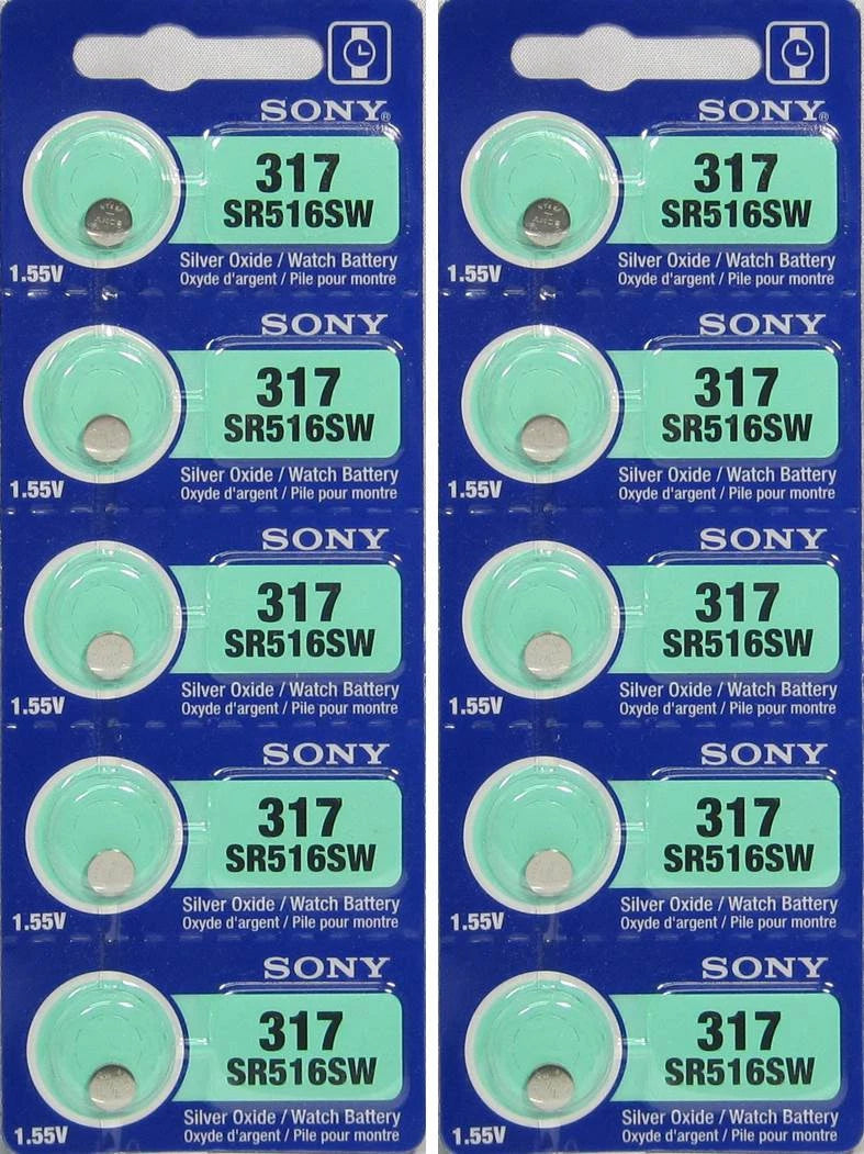 10 Sony Silver Oxide 317 1.55V Batteries
