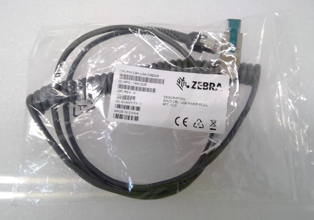 Zebra CBA-U34-C09ZAR USB Power Plus Coiled Cable 9ft for DS4308 DS2208 DS4608