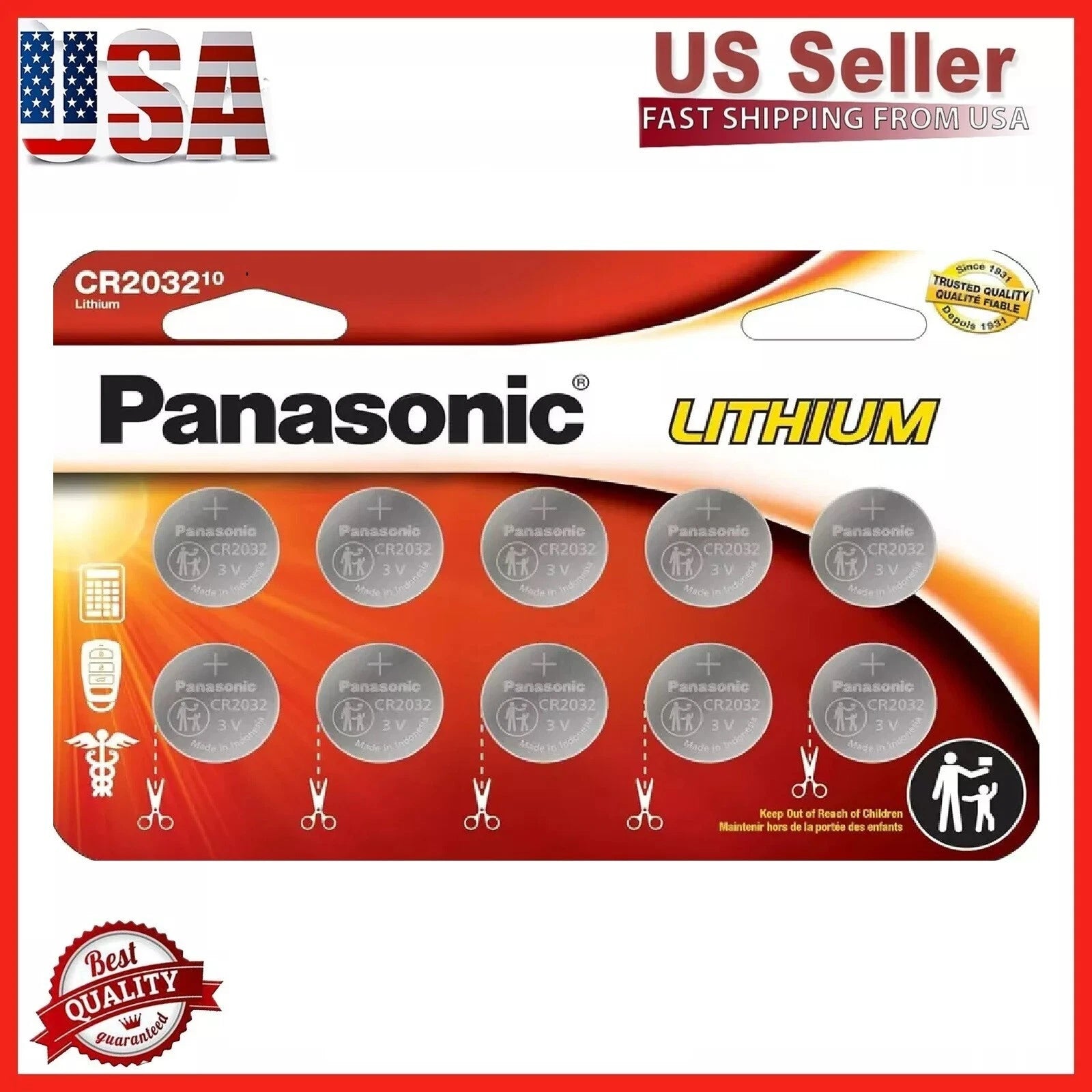 10 x PANASONIC LITHIUM BATTERY 3V CR2032 CR 2032 BR2032 DL2032 Button Cell Watch