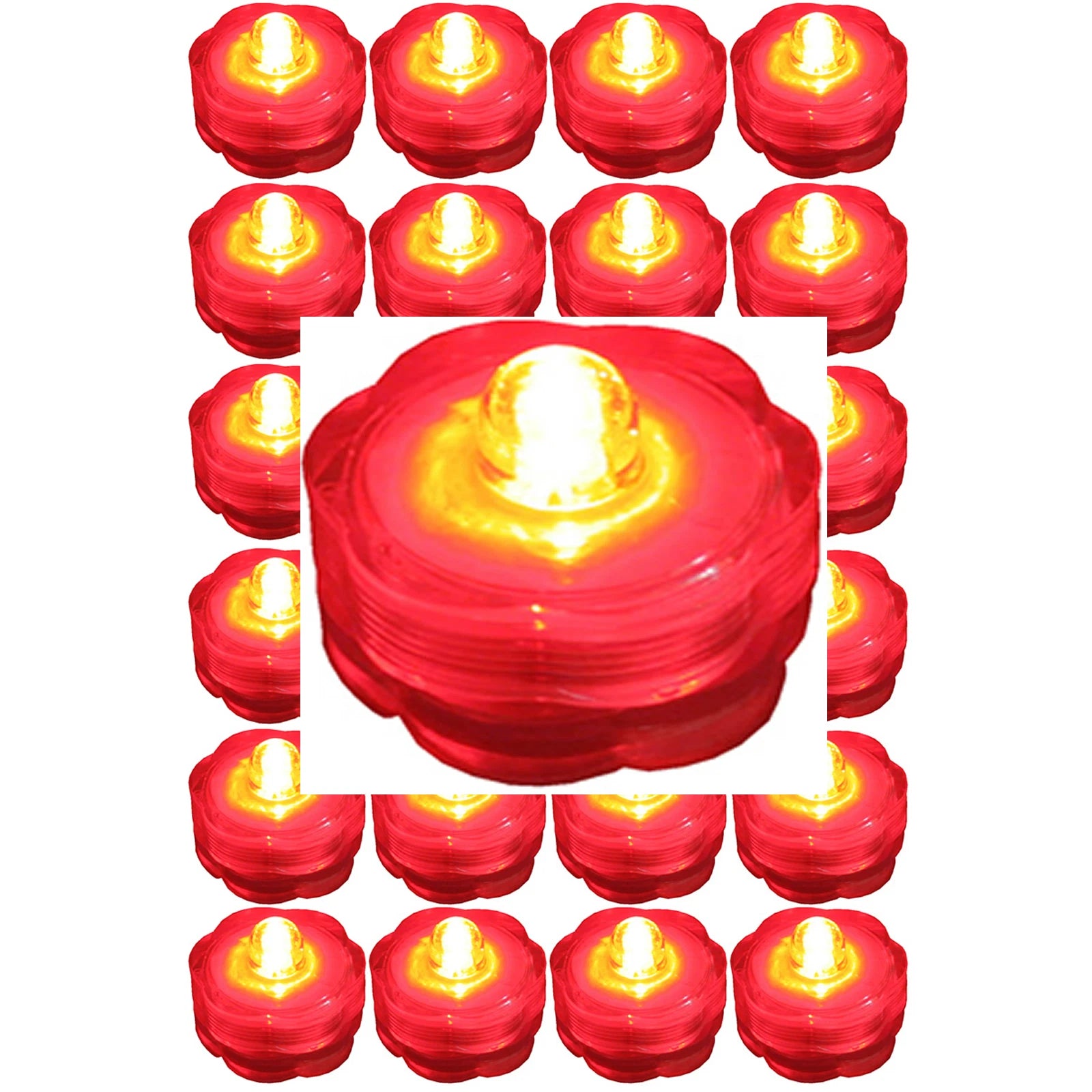 24 Pack~Red~Submersible Waterproof Underwater Battery LED Tea Light~Wedding
