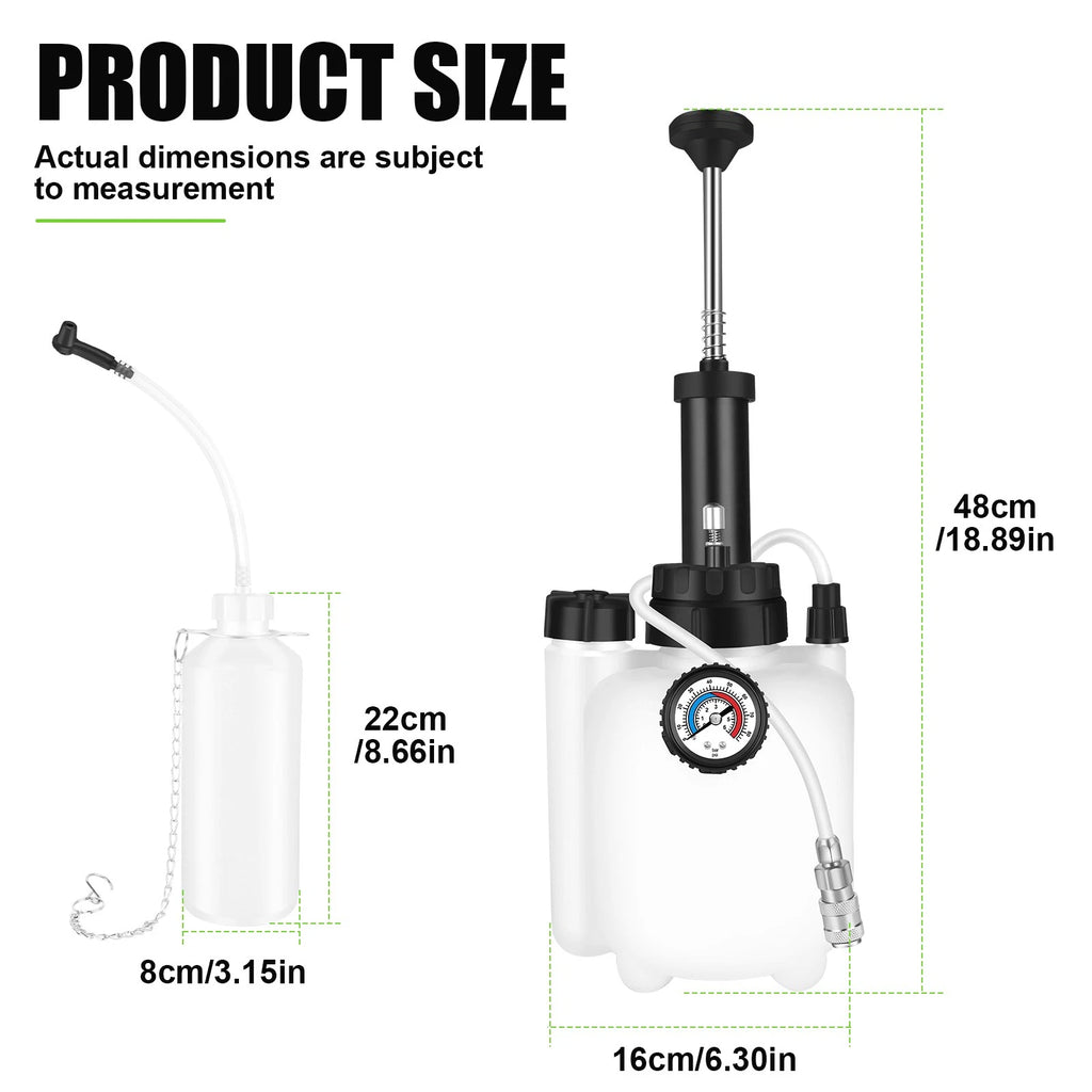 3L Brake Bleeder Kit Manual Fluid Pump with 4 Master Cylinder Adapters 1L Bottle