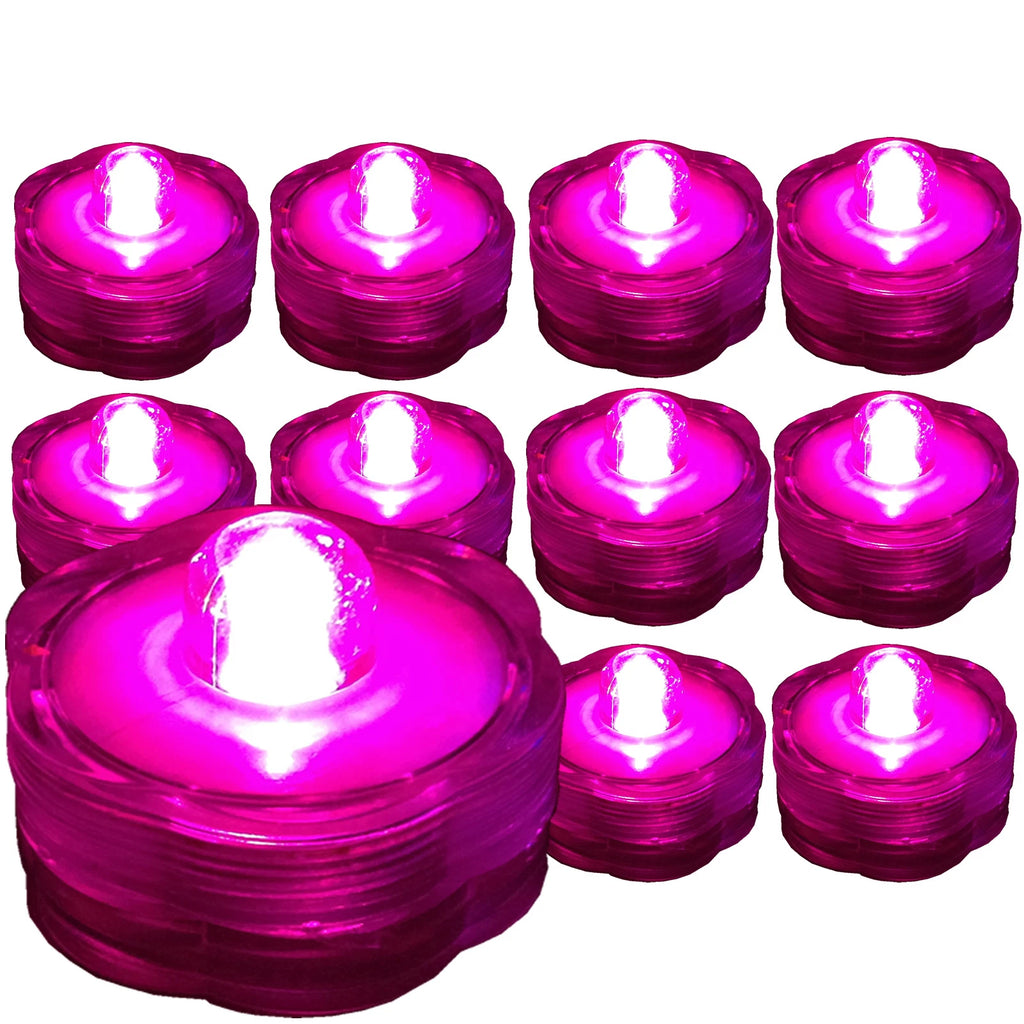PINK Submersible Waterproof Underwater Wedding Battery LED Tea Light 10 Pack