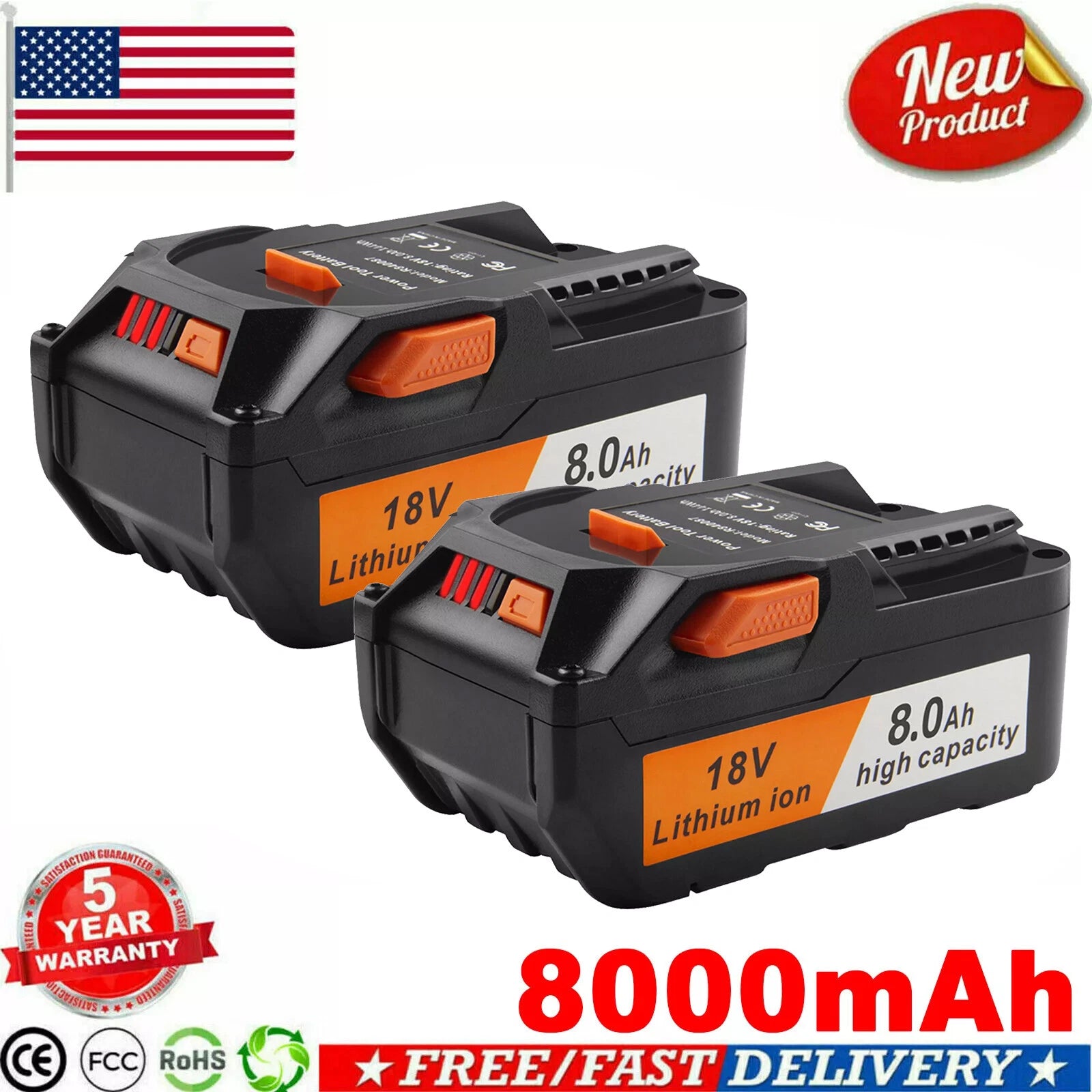 for Ridgid R840085 8.0Ah Lithium Battery 18Volt R840087 AC840087 Power Tools USA