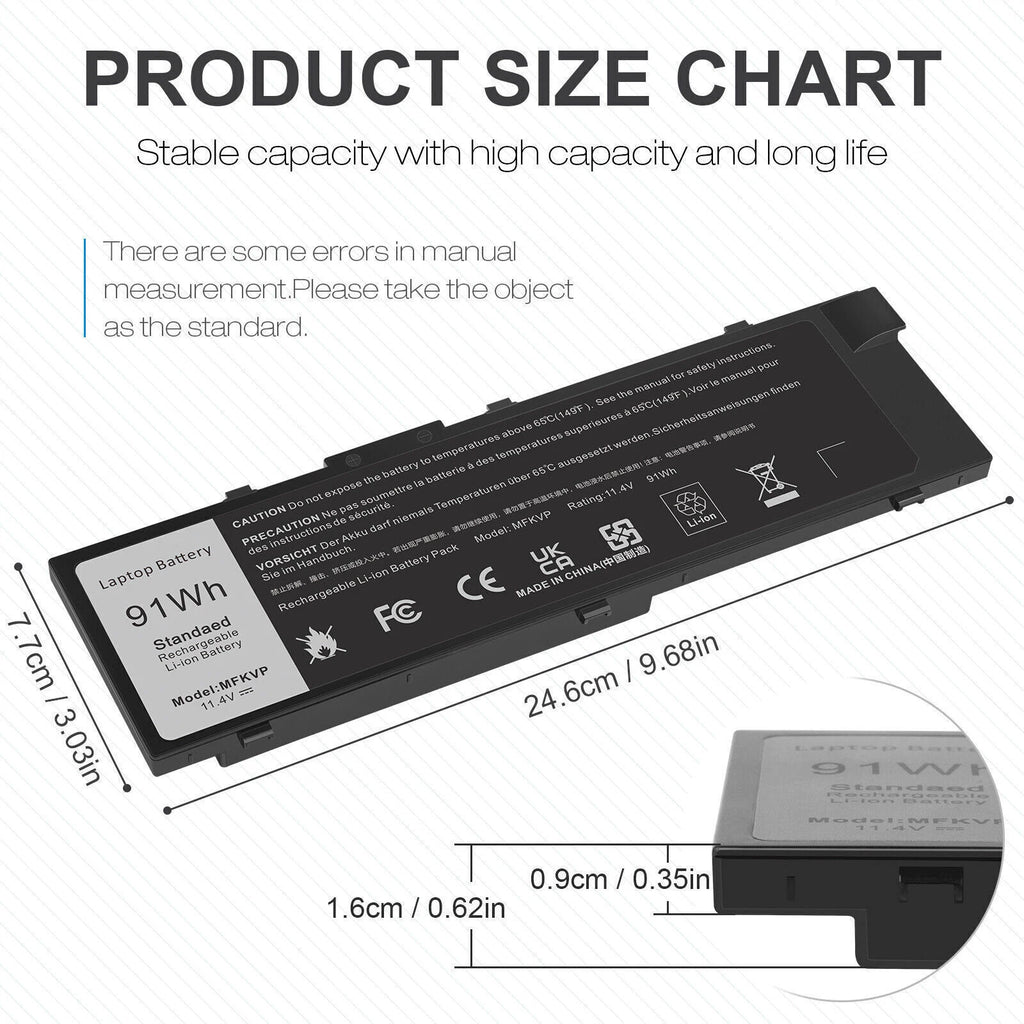 New MFKVP Battery For Dell Precision 15 7510 7520 17 7710 7720 M7510 M7710 91Wh