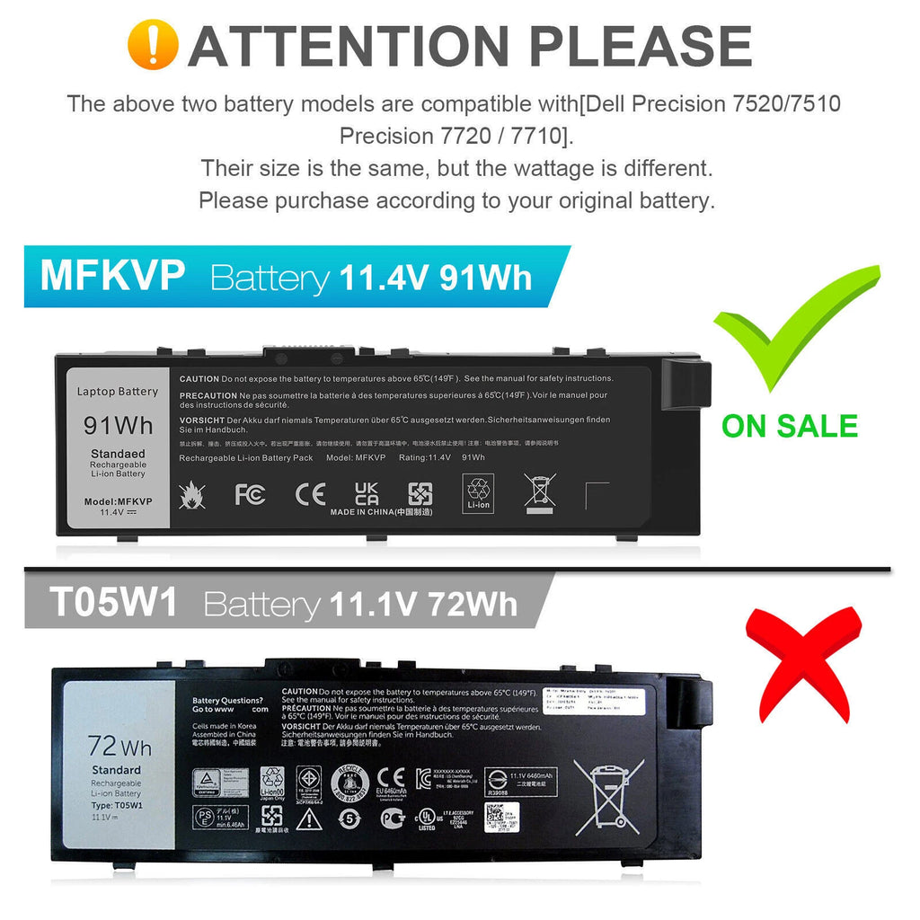 MFKVP Battery For Dell Precision 7510 7720 M7510 M7710 451-BBSB T05W1 0FNY7 91Wh
