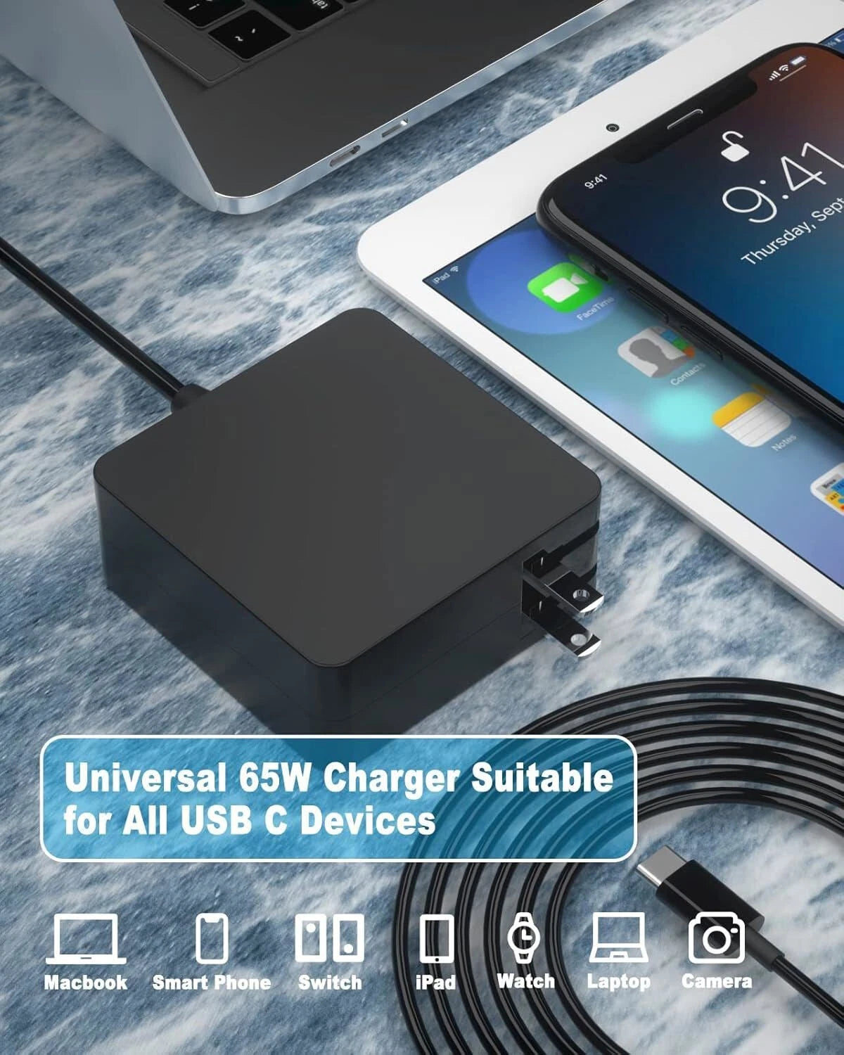 65 Watts USB Type-C Power Supply Cord Laptop Charger AC Adapter For Nimo JBL 3