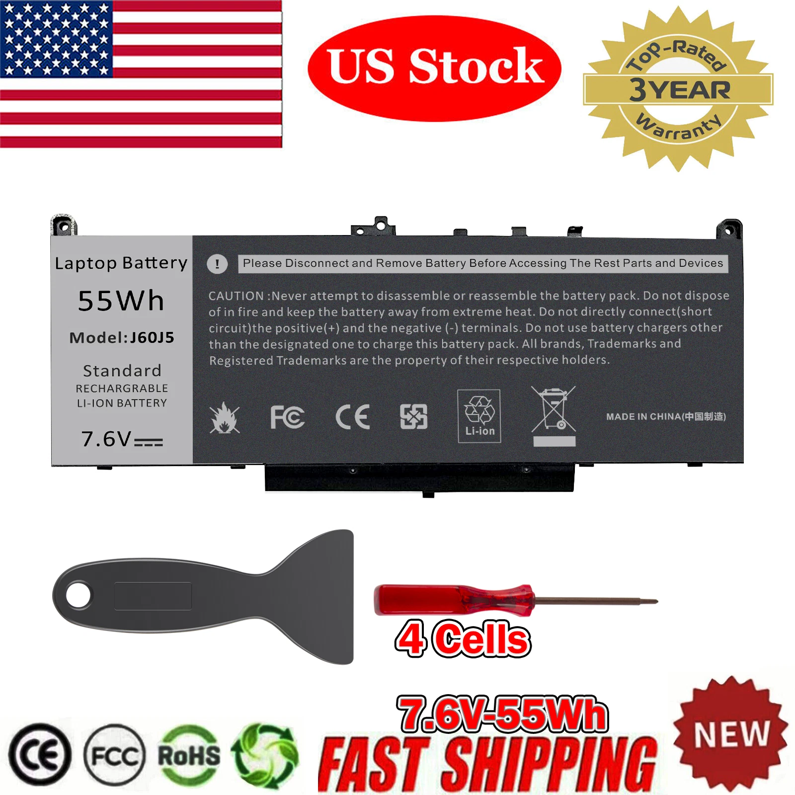 J6OJ5 J60J5 Battery for Latitude E7270 E7470 MC34Y 242WD GG4FM R1V85 451-BBSX