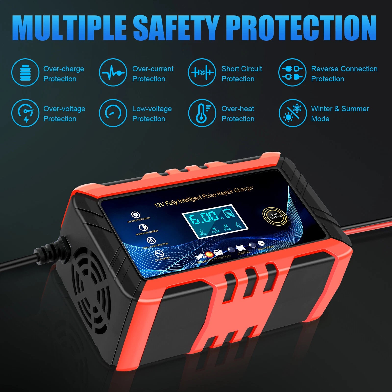 12V 24V Fully-Automatic Smart Car Battery Charger Maintainer Trickle Charger 8A