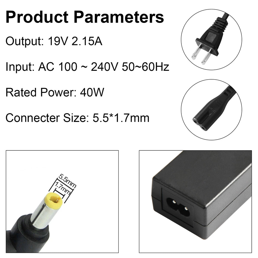 AC Adapter Charger Power Supply Cord for Acer Aspire One ZG5 Netbook Computer