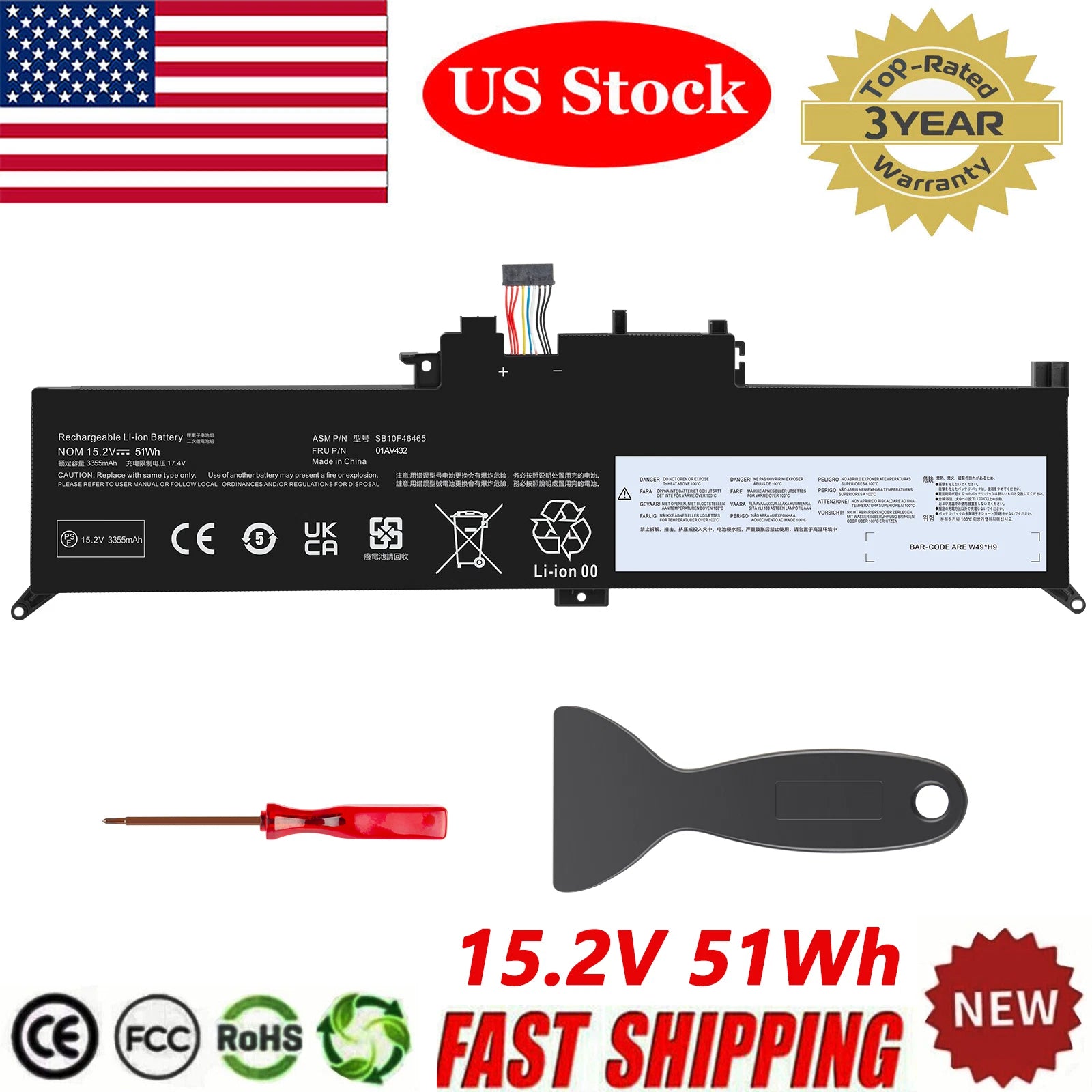 00HW027 01AV433 Battery for Lenovo ThinkPad X380 Yoga 260 370 X380 15.2V 44Wh