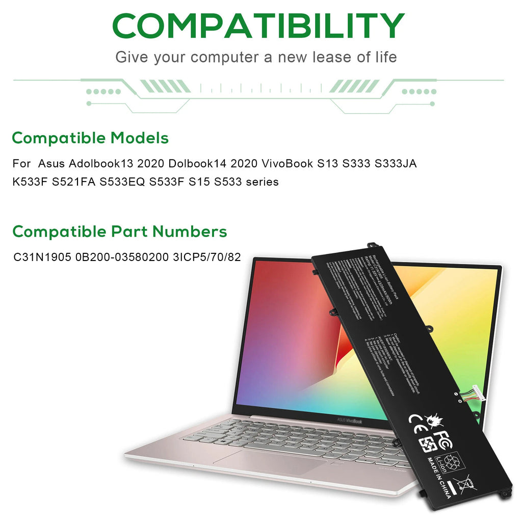 C31N1905 Battery For ASUS VivoBook K533F S521FA V533F S13 S330F S330FA S15 S533F