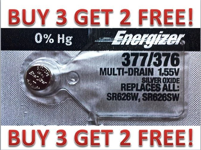 ENERGIZER 377/376 SR626SW SR626W WATCH BATTERIES NEW BUY 3 GET 2 FREE!!