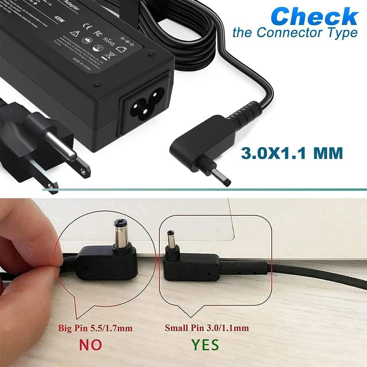 65W Adapter Charger For Acer Chromebook 11 CB3 C720 C720P Laptop 3.0*1.1mm NEW