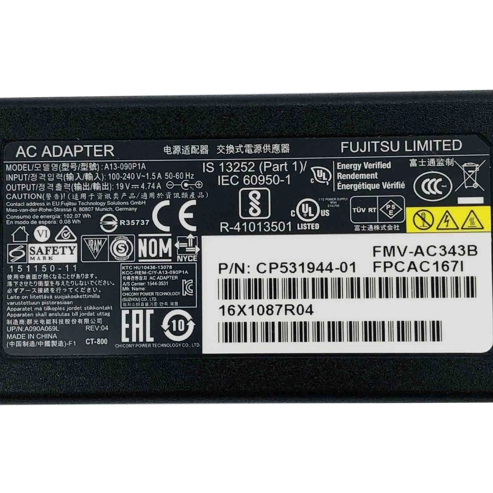 NEW Genuine Fujitsu 90W AC Power Adapter for Lifebook E744 E751 E753 E754 E756