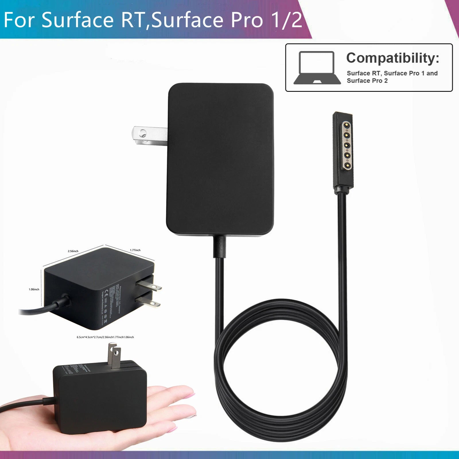 24W 12V 2A Charger For Microsoft Surface RT / Pro 1/2 Power AC Adapter 1512 1513