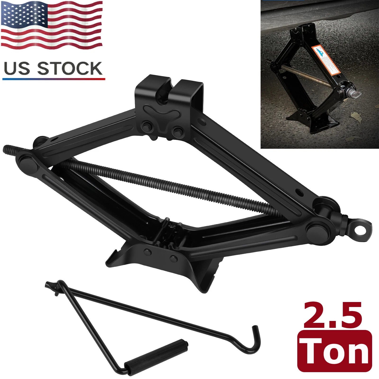 Heavy Duty 2.5 Ton Tire Jack Portable Steel Scissor Lift Jack with Crank Handle