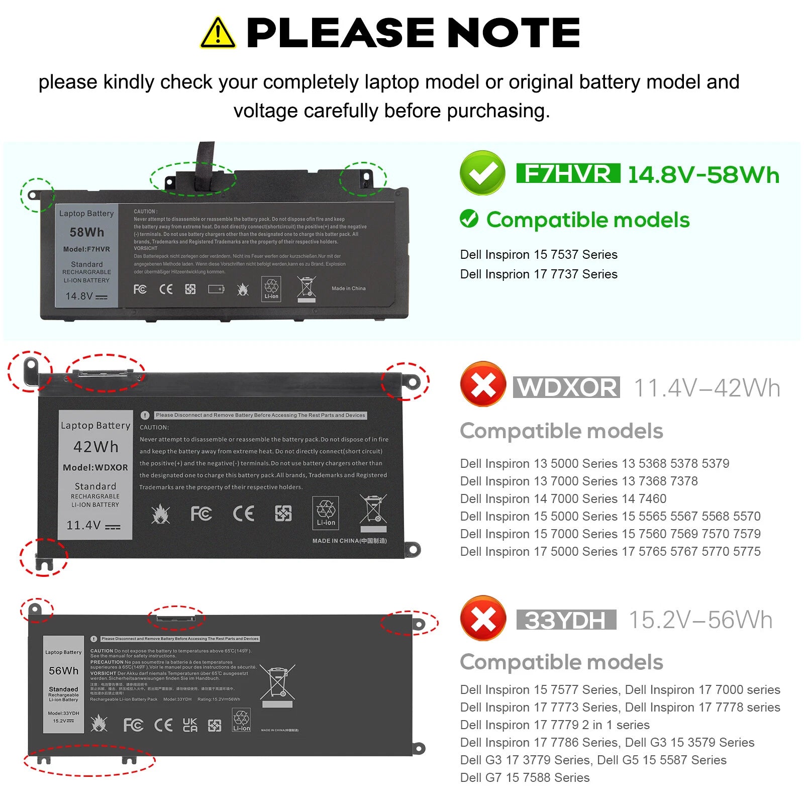 F7HVR Battery For Dell Inspiron 15 7000 15 5547 17 7000 17 7737 Series 15-7537