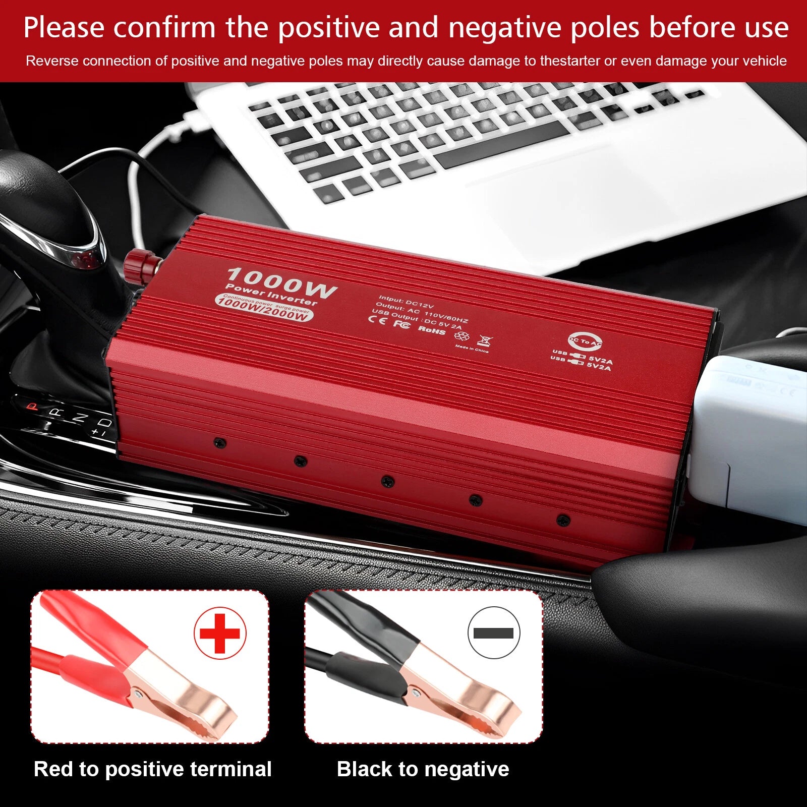 Car Inverter Power Converter Adapter DC 12V to 110V USB Outlet Cigarette Lighter