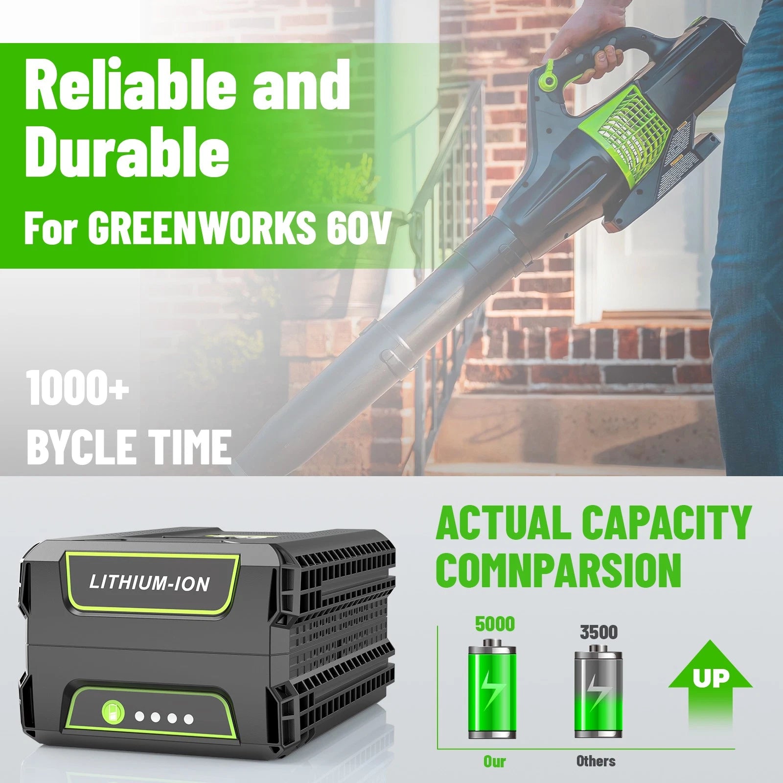 60V 5.0Ah Battery For Greenworks Pro 60V Lithium LB60A00 LB60A01 LB60A02 LB60A03