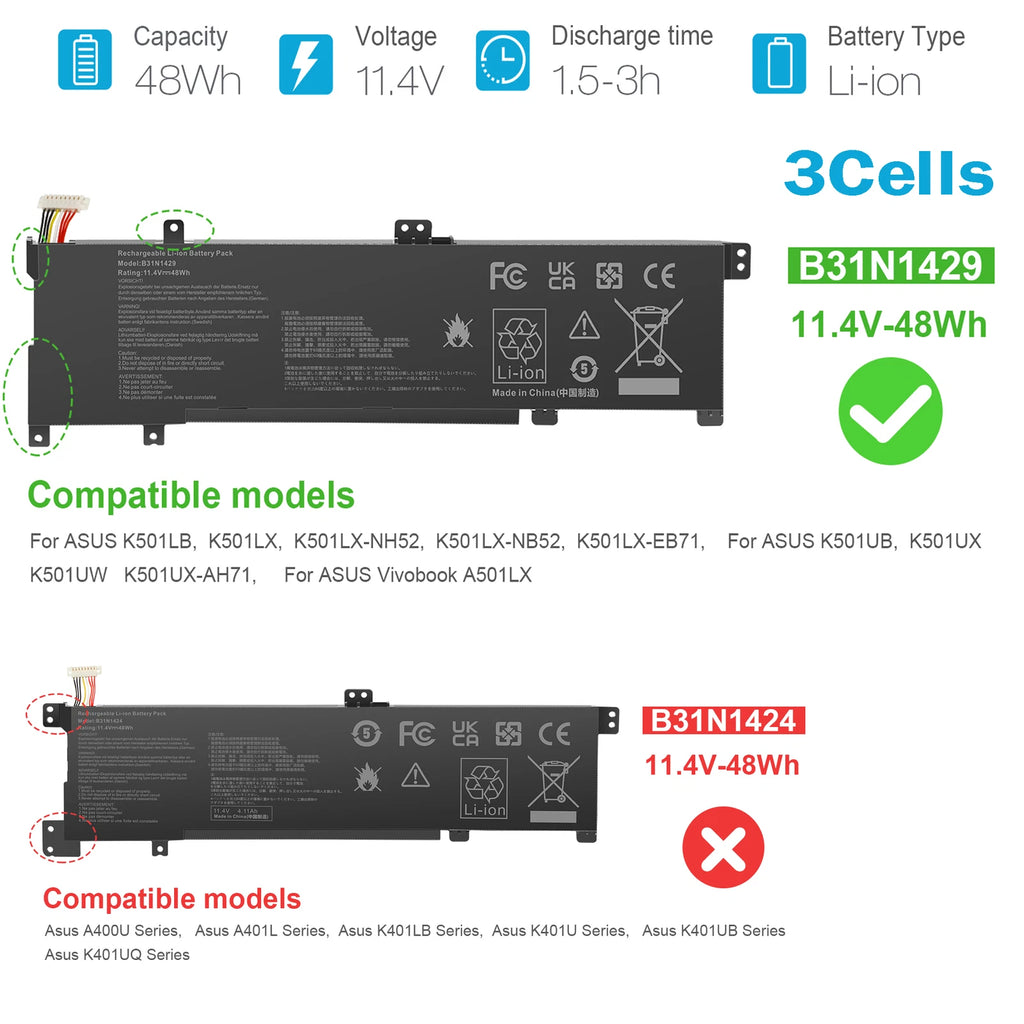 ??B31N1429 Battery For Asus K501U K501UB K501UQ K501UX K501UW K501L K501LB 48Wh