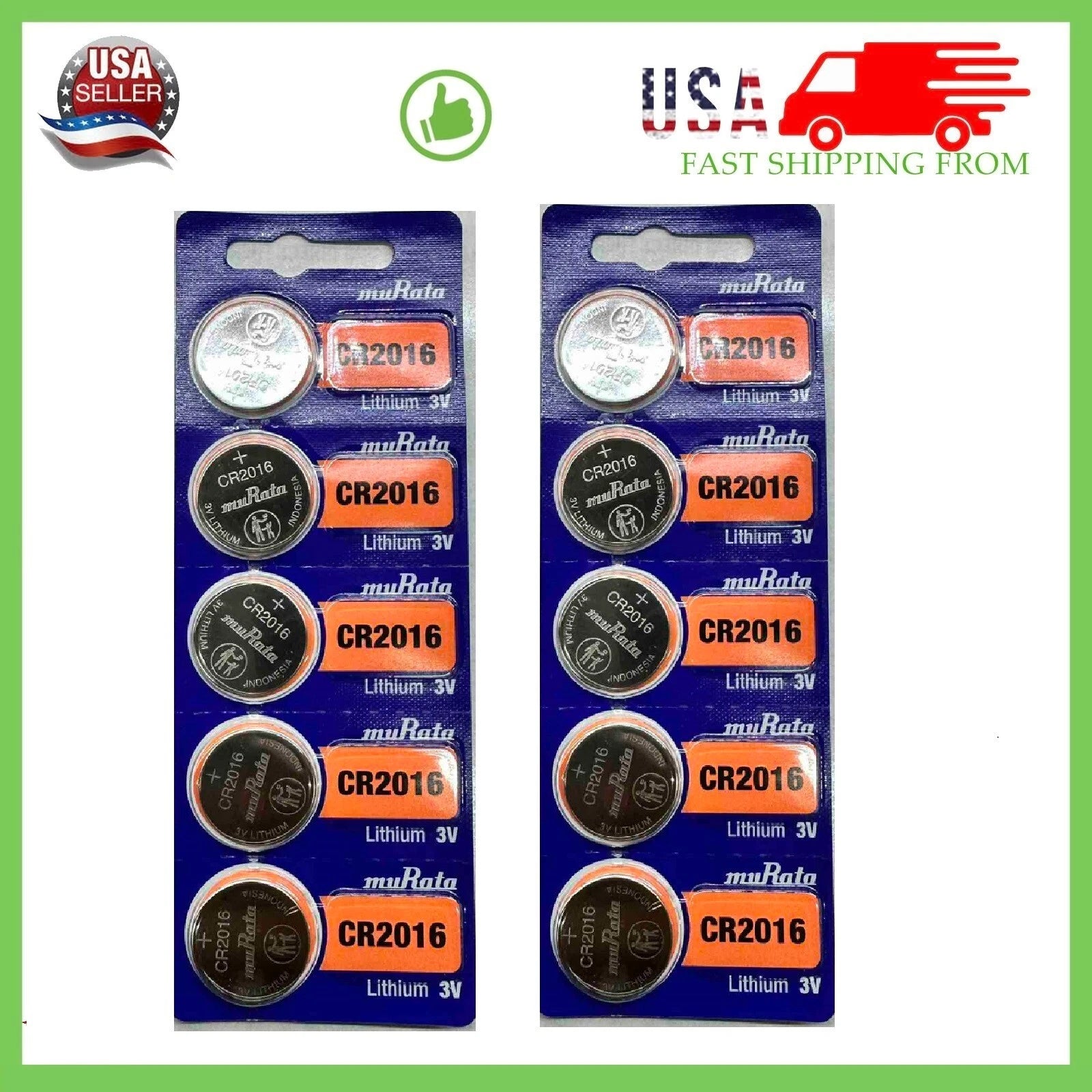10 x SONY/MURATA CR2016 Lithium Battery 3V Exp 2030 Pack 10 Coin Cell Battery