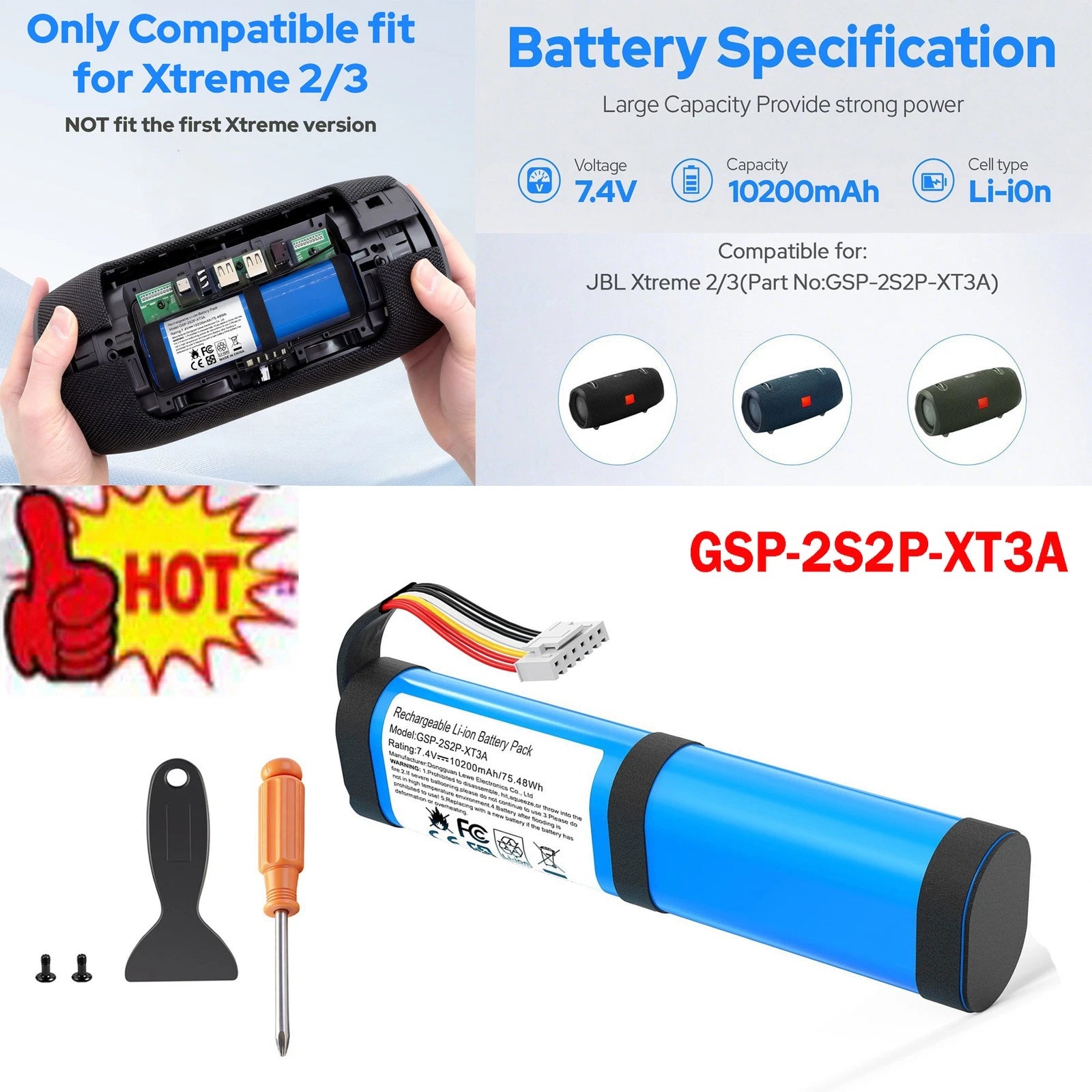 ??GSP-2S2P-XT3A Battery For JBL Xtreme 2 3 Wireless Bluetooth Speaker Waterproof