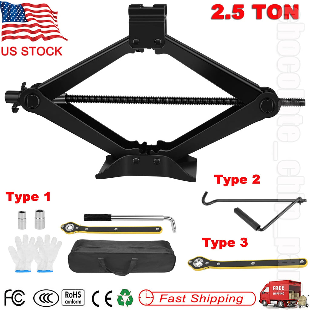 2.5T Heavy Duty Scissor Car Jack Van Vehicles Stand Tire Wheel Lug Wrench Tool