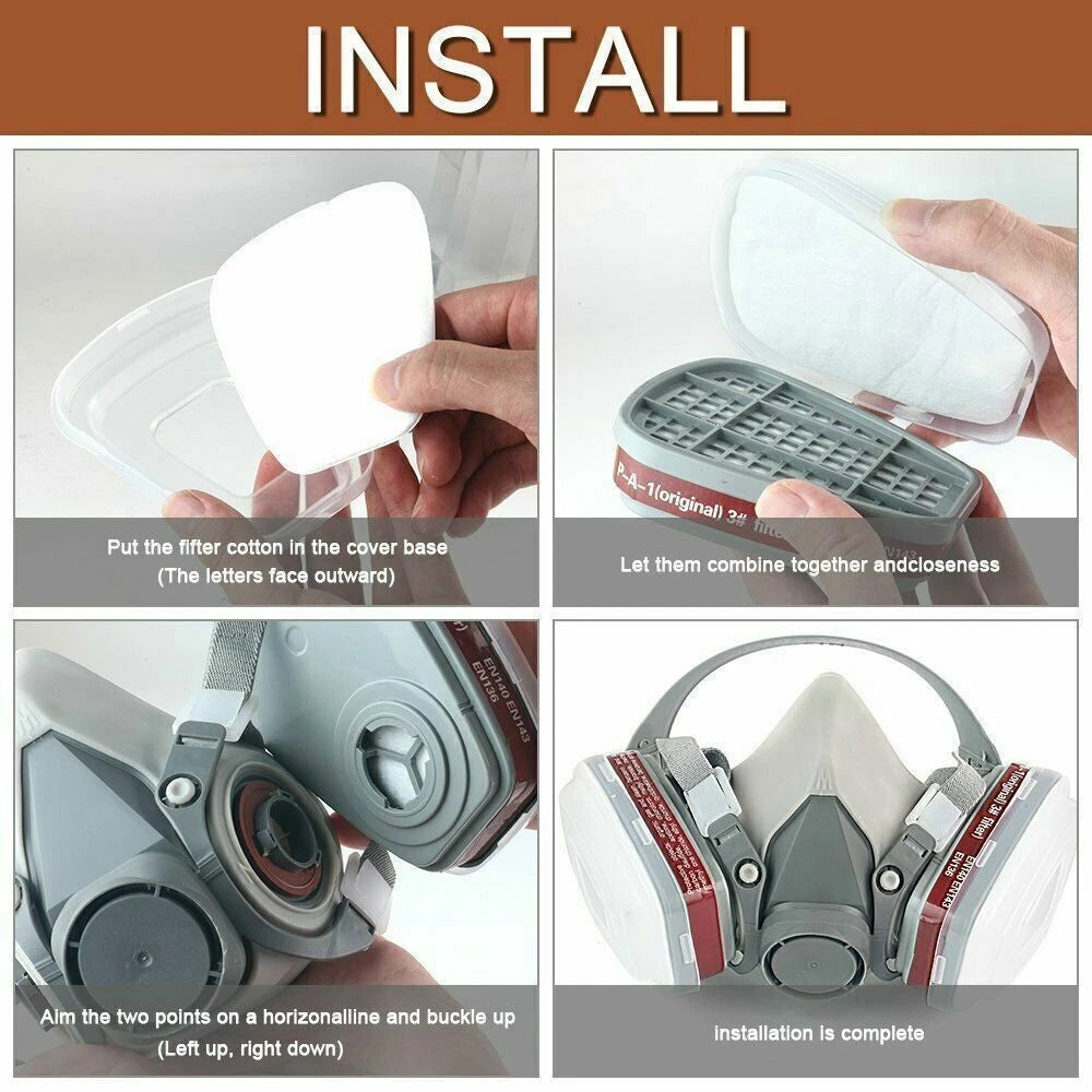Respirator Half Face Gas Mask Facepiece Spray Painting Safety Glasses For 6200
