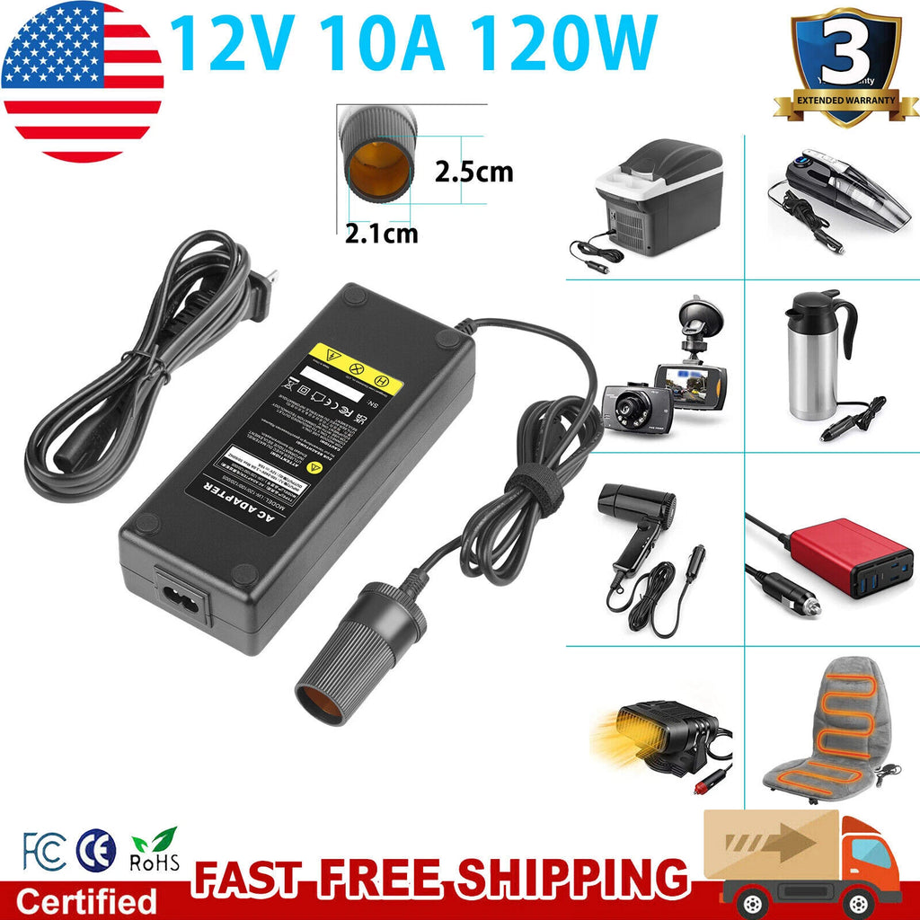 AC 110V 240V to DC 12V 10A Power Converter Car Cigarette Lighter Socket Adapter