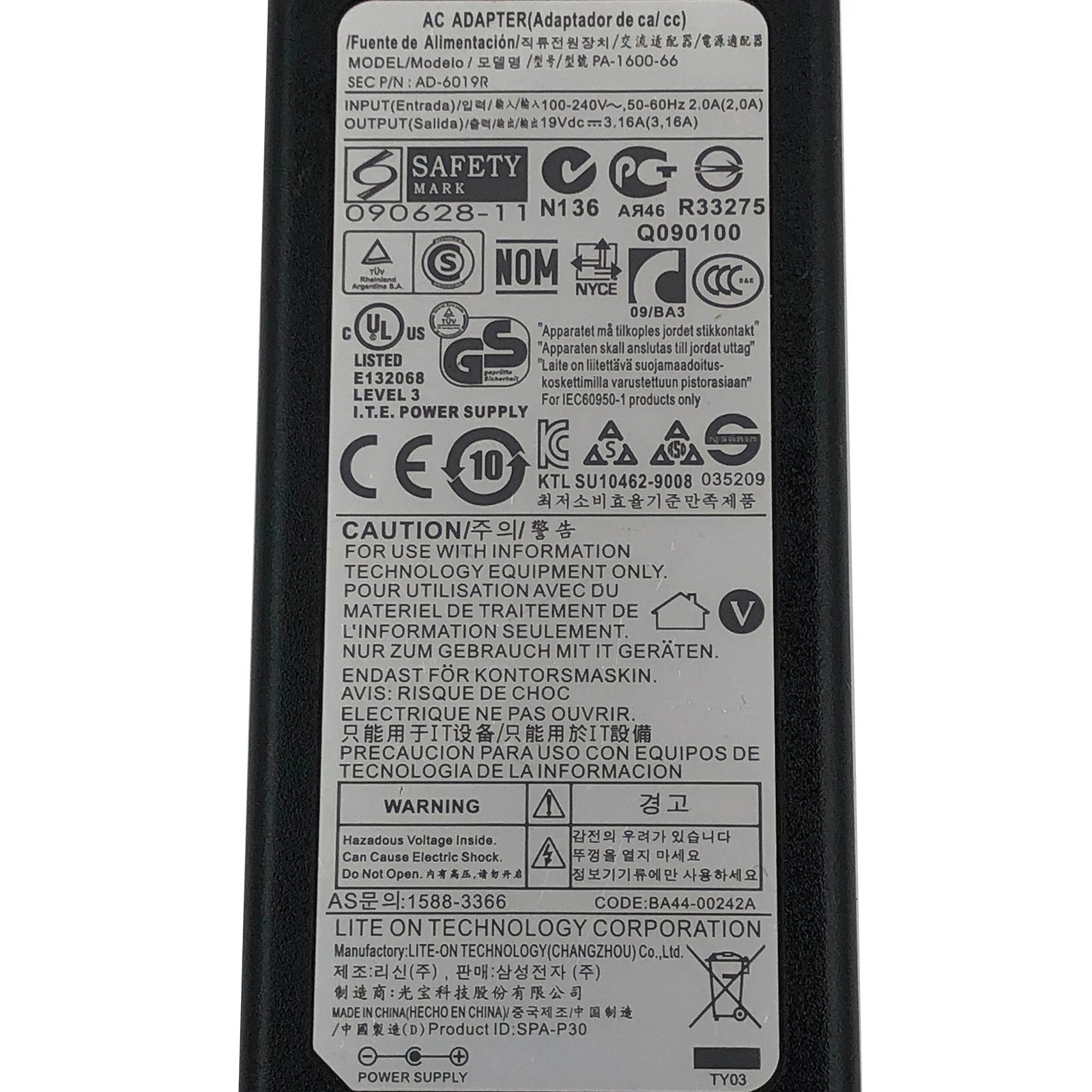 NEW Genuine Lite-On 60W AC Adapter PA-1600-66 AD-6019R Power Supply 19V 3.16A