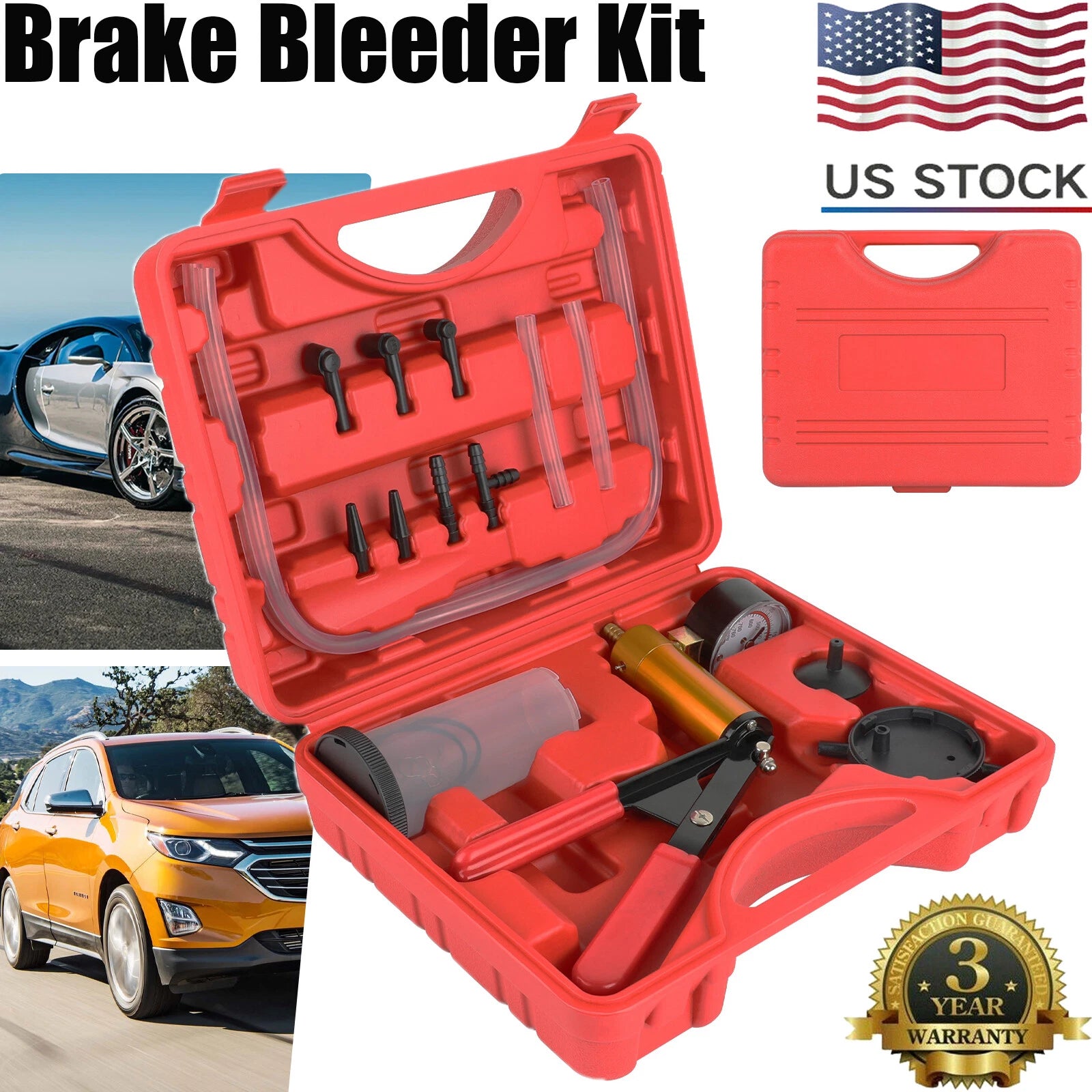 2 In 1 Brake Bleeder & Vacuum Pump Gauge Test Tuner Kit Tools DIY Hand Tools Hot