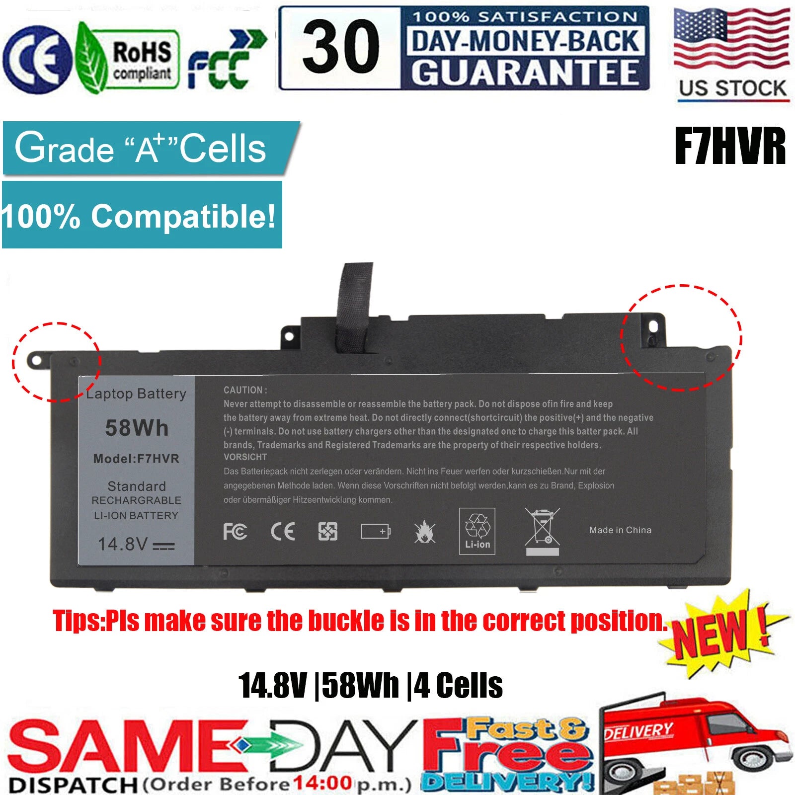 LB1 F7HVR Battery For Dell Inspiron 17 7000 7737 7746 14 15 15r 5545 14.8v 58Wh