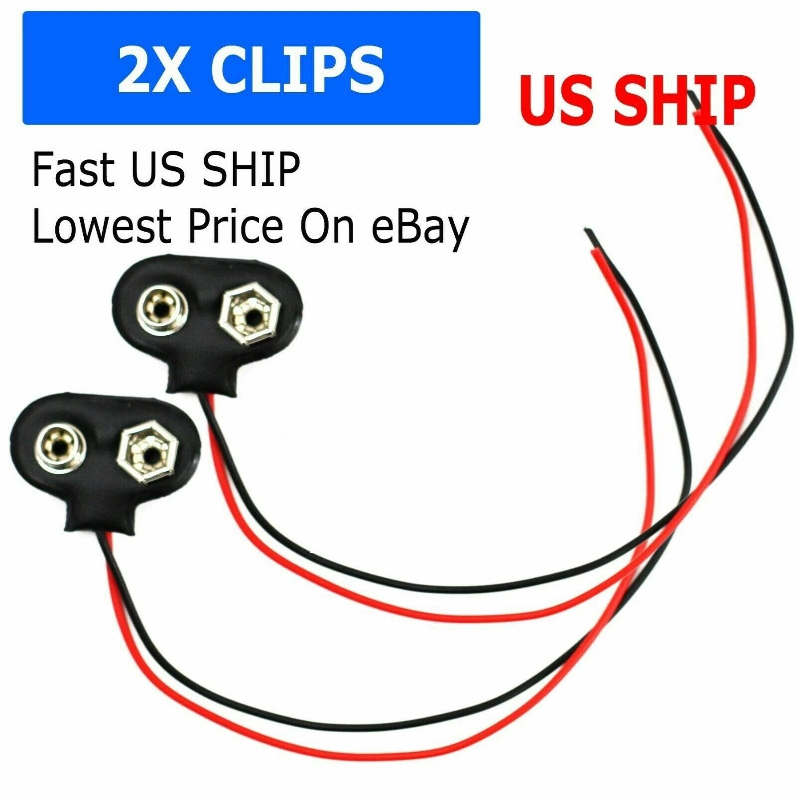 New Pack of 2x 9V Battery Connector Snap Clip Wire Connector Lead Holder T Type