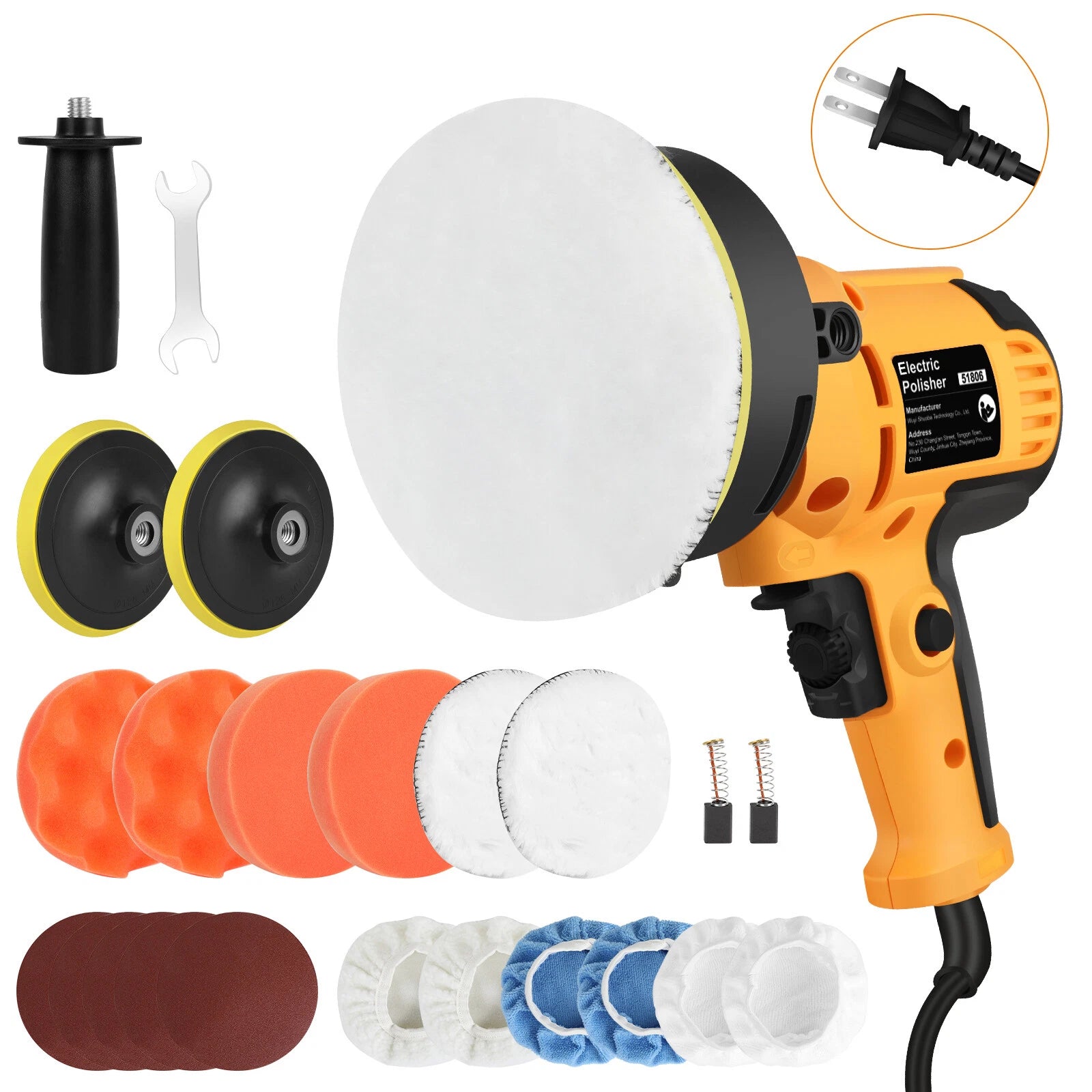 800W Car Polisher Buffer Sander Polishing Machine Rotary 5" Buffing Pads Kit