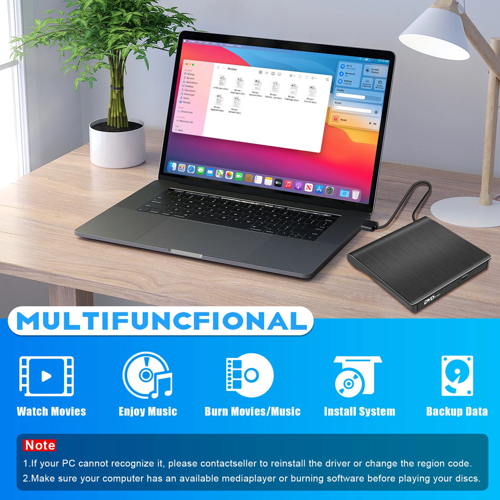 External CD Drive USB 3.0 Portable RW DVD Drive for Desktop/Laptop/Mac OS HP PC
