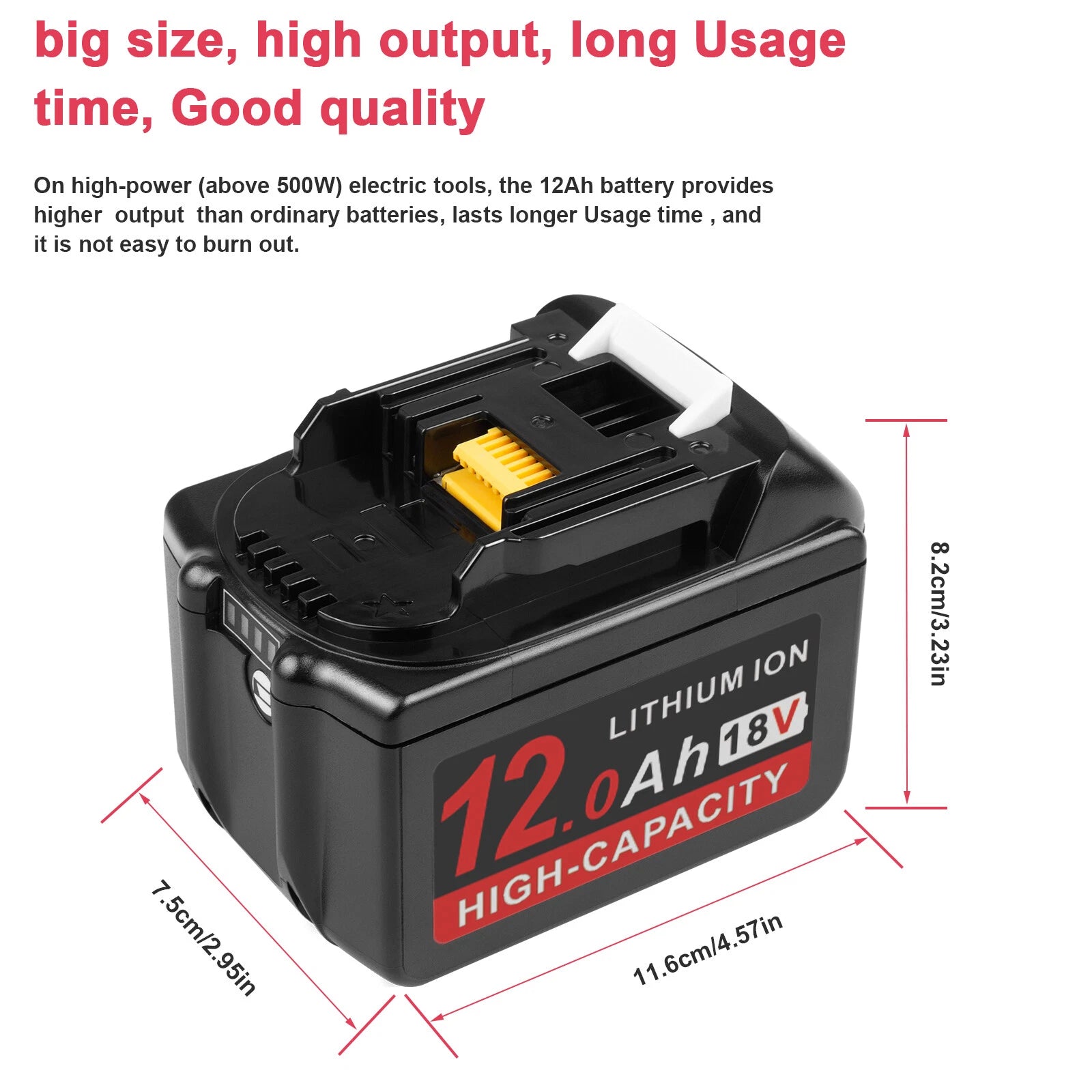 12.0Ah For Makita 18V Lithium-Ion Battery BL1830 BL1850 BL1860 BL1890 Power Tool
