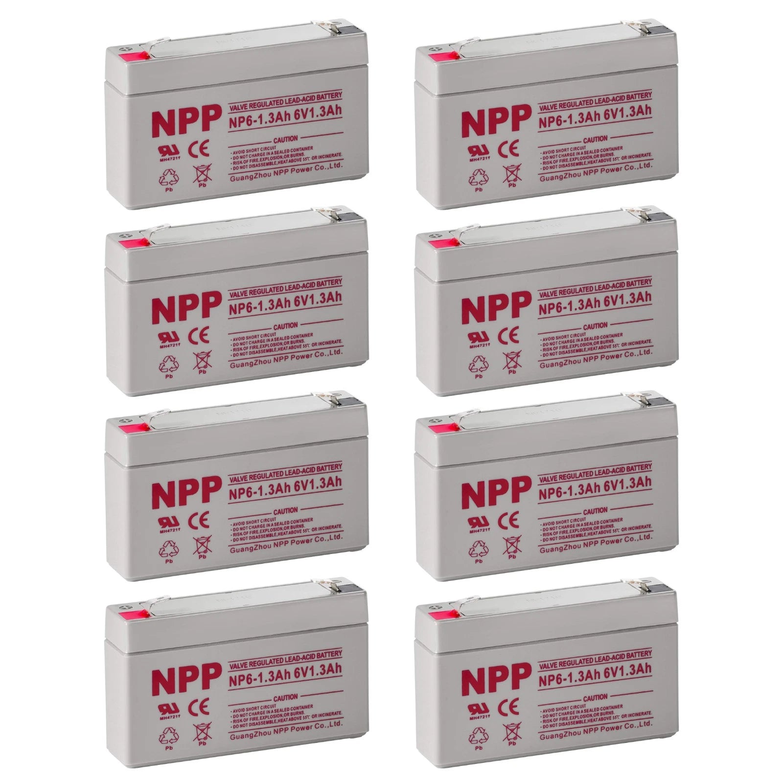 8PC NPP NP6-1.3Ah 6V 1.3Ah AGM VRLA General Series Battery