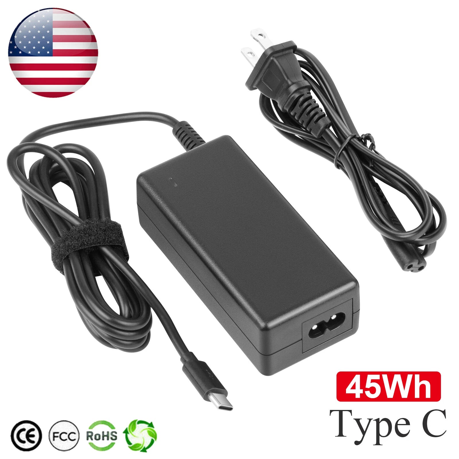 45W Type C USB C Laptop Adapter Charger For HP Chromebook Lenovo ThinkPad Yoga*
