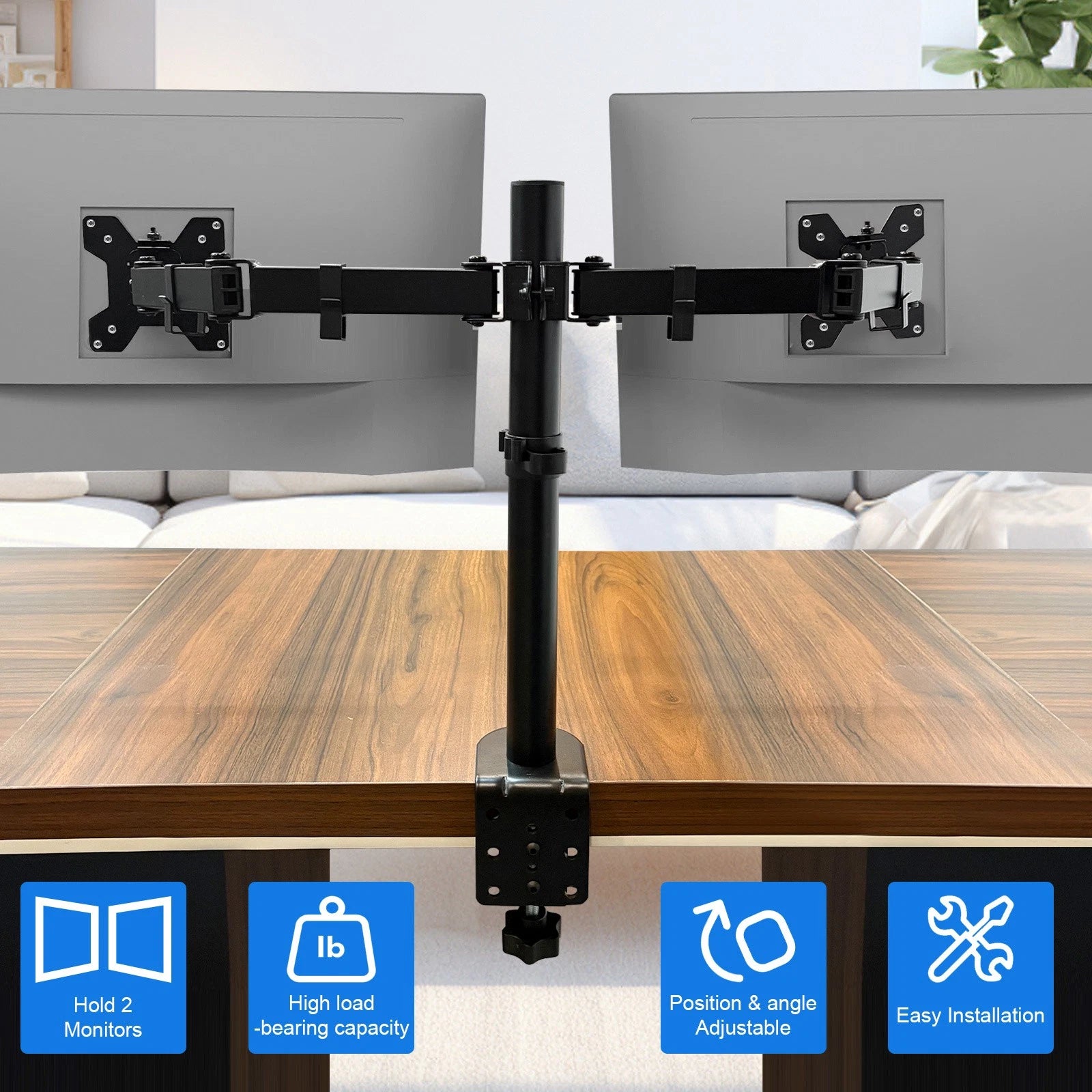 10-32'' DUAL ARM TV LCD MONITOR DESK MOUNT BRACKET ARTICULATING SWIVEL