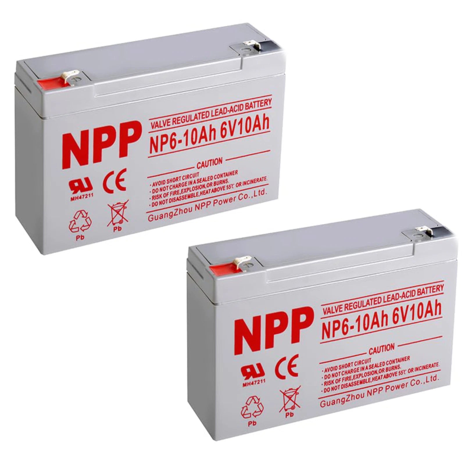 2PC NPP NP6-10Ah 6V 10Ah AGM VRLA General Series Battery