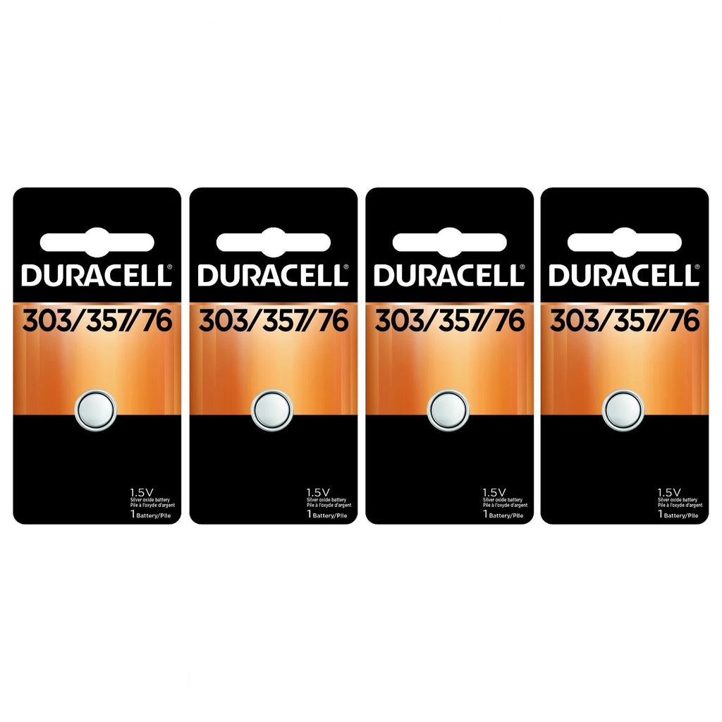 4 x 303/357 Duracell Silver Oxide Batteries (AG13, SR44, SR44W, EPX76, 76B)