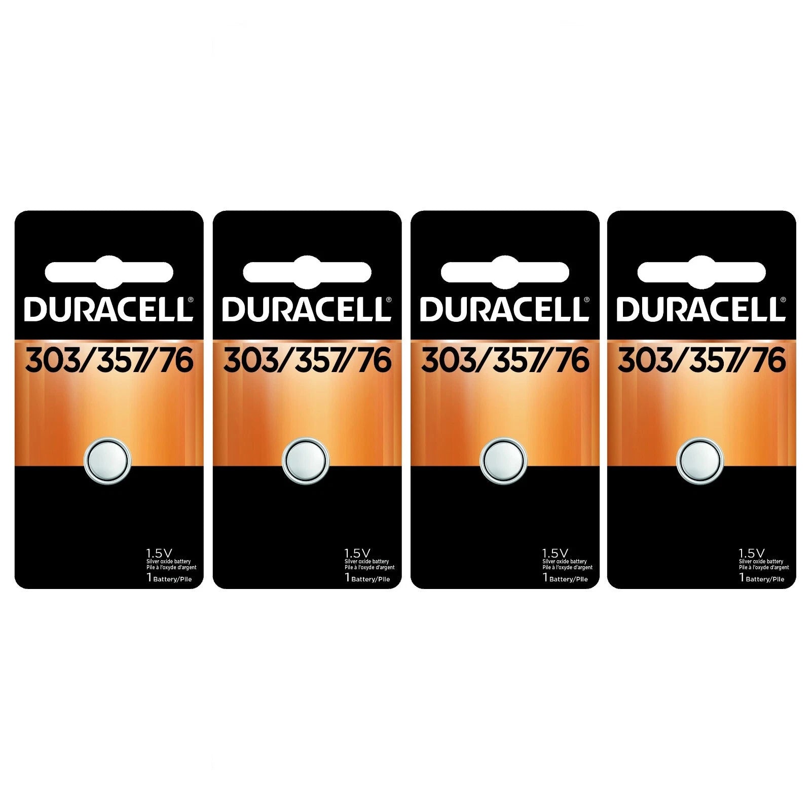 4 x 303/357 Duracell Silver Oxide Batteries (AG13, SR44, SR44W, EPX76, 76B)