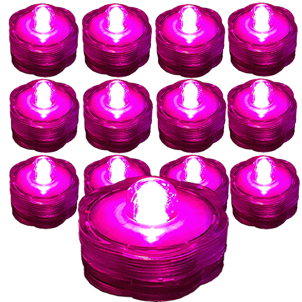 12 Pack PINK Submersible Waterproof Underwater Battery LED Tea Light~Wedding