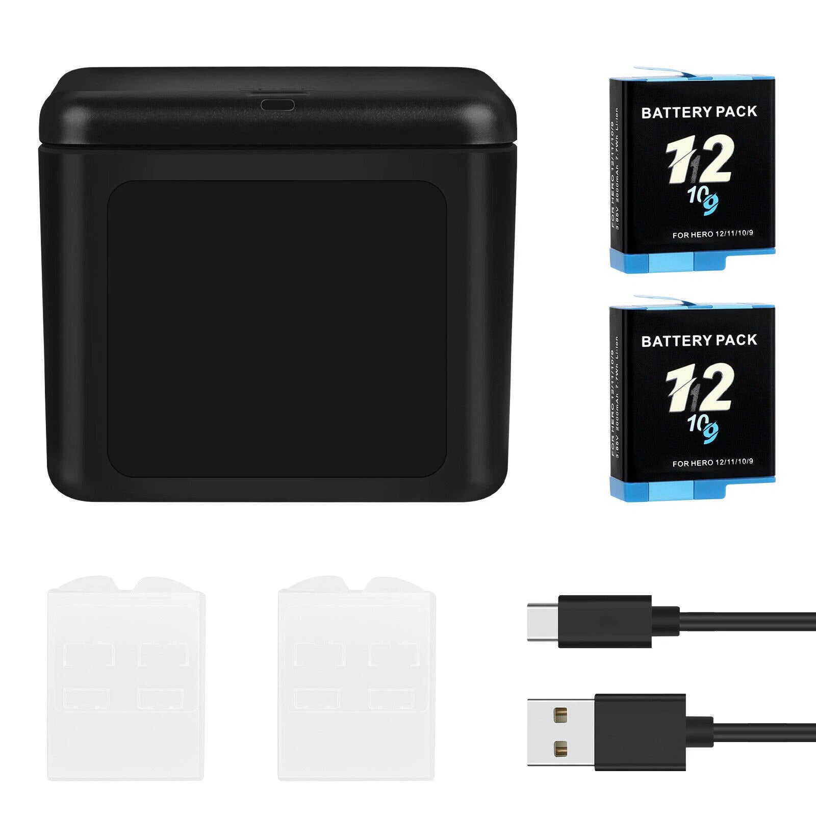 2 Pack 2000mAh Battery & Charger For GoPro HERO9, HERO10, HERO11,HERO12 2025 NEW